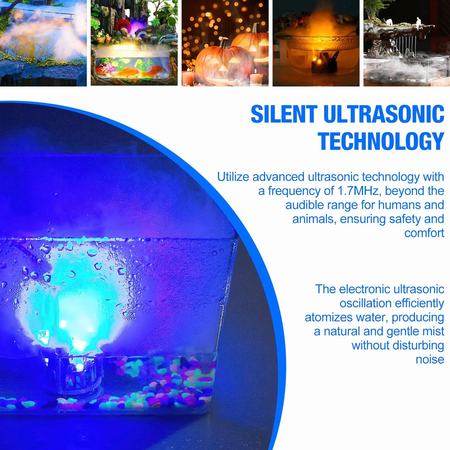 Brumisateur à Ultrasons 12 LED Lumières Colorées 24V Fontaine d'eau Brouillard Machine pour Réservoir Poissons Rocaille