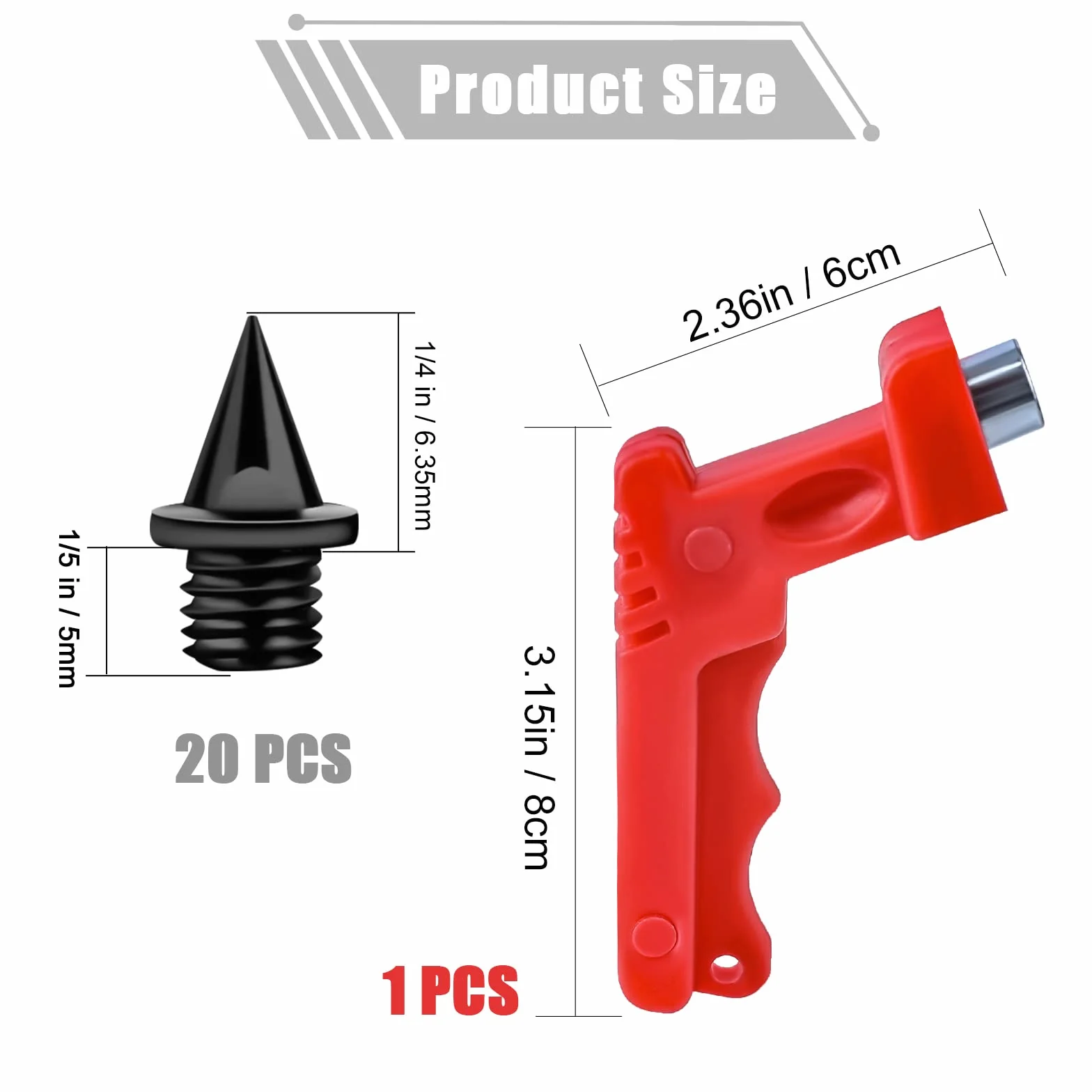 LUTER 20pcs 6,35mm(1/4 Pouces) Pointe Athlétisme avec Clé à Pointes Replacement en Acier Inoxydable Pointe Piste pour Chaussures de Sport Track Saut en Longueur et Sprint Sur le Terrain (Noir)