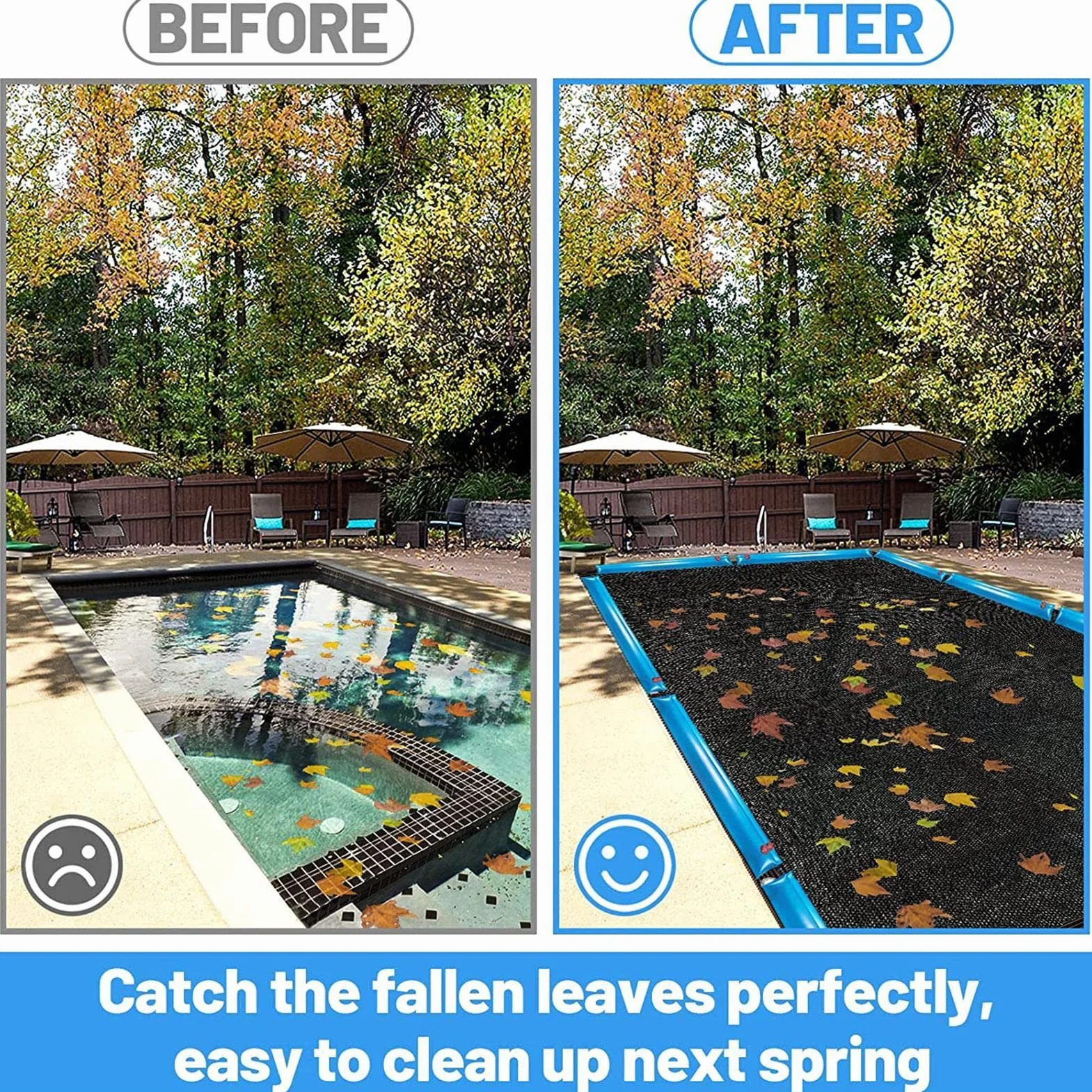 Bâche Protection Piscine Filet Feuilles 5x10/6x12m Hivernage Hors-Sol