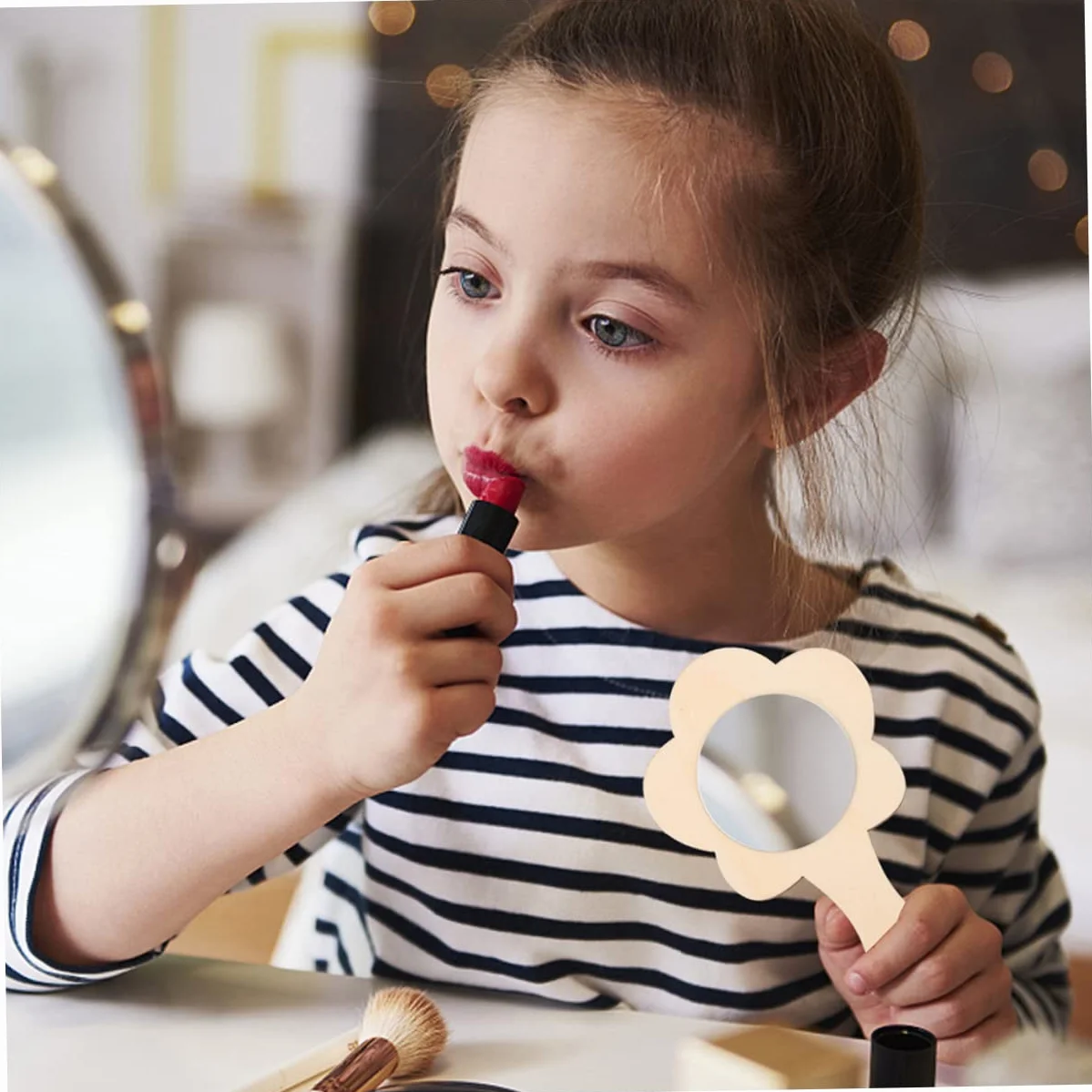 DRESSOOS Miroir Bois à Main Non Peint Miroir Cosmétique Jouet DIY