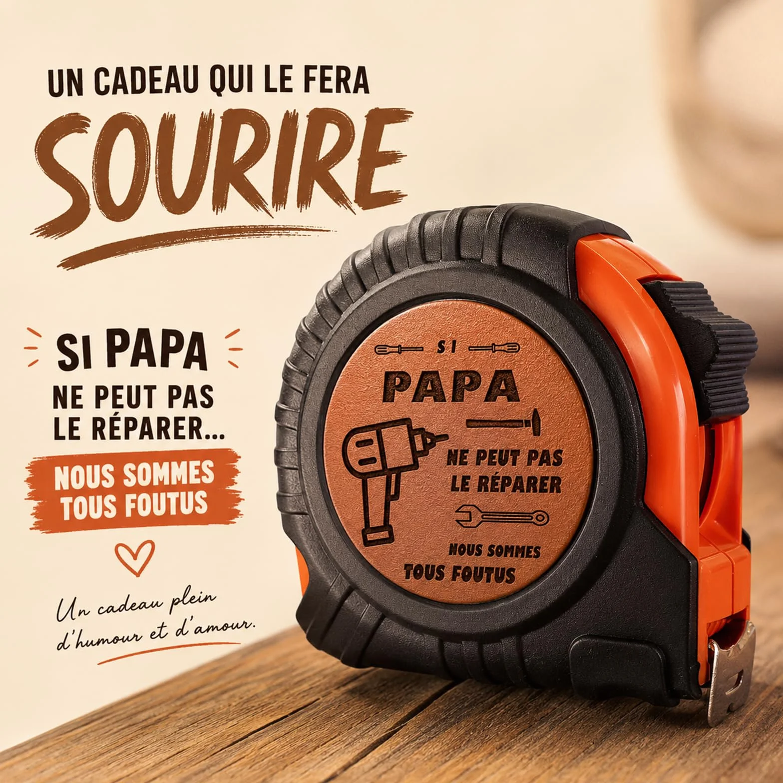 Mètre à Ruban en Cuir Véritable Cadeau pour Papa Fête des Pères Anniversaire Noël