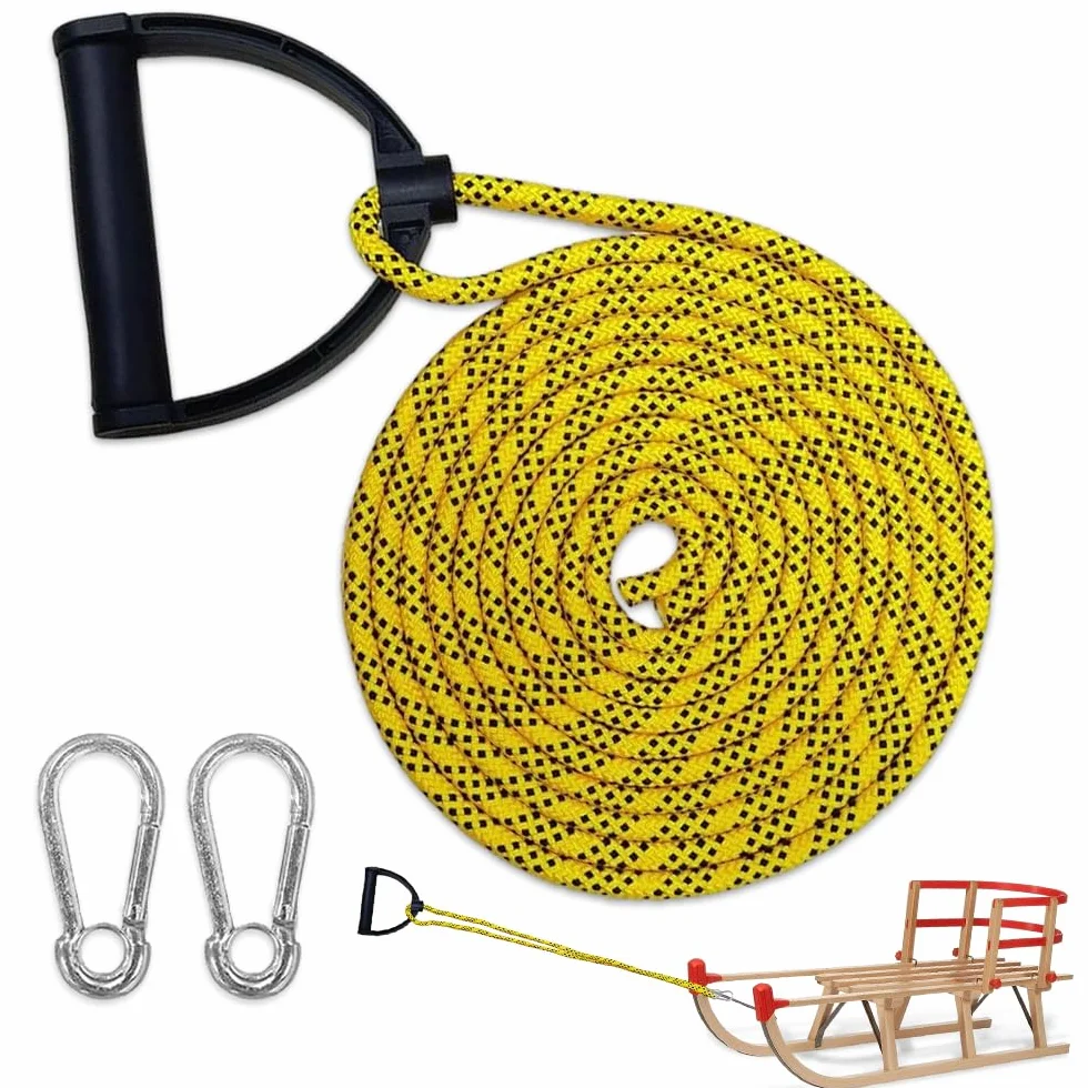 Corde de Luge, Corde de Traîneau avec Poignée 400cm Corde d'escalade Corde D'évacuation Corde de Traction pour Luge Solide et Durable Accessoire de Luge pour Tirer des Traîneaux