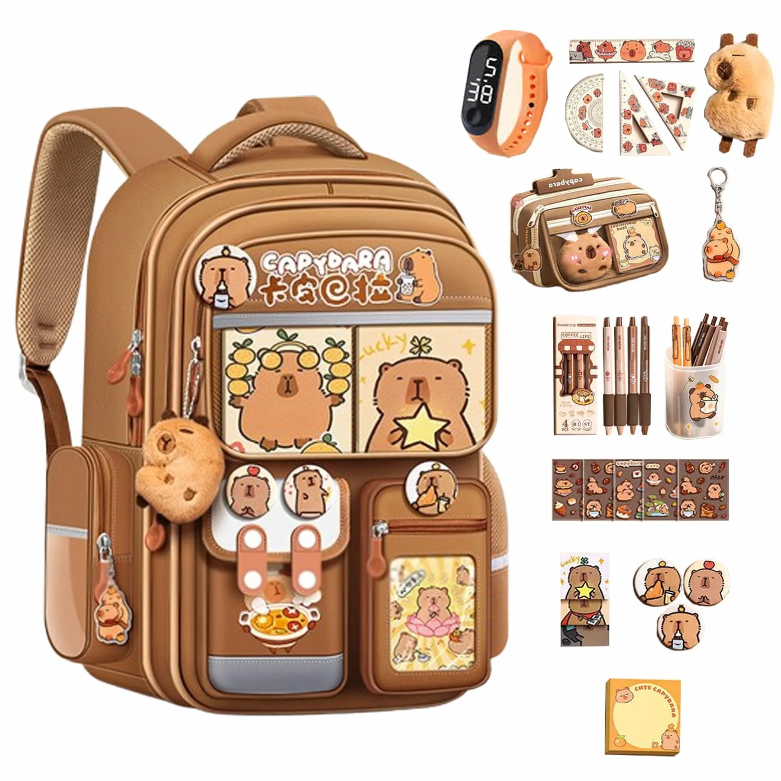 Sac à dos Capybara pour filles et garçons avec bretelles rembourrées et compartiments multiples,grande capacité, imperméable et multi-poches, joli sac à dos cadeau pour adolescents et étudiants