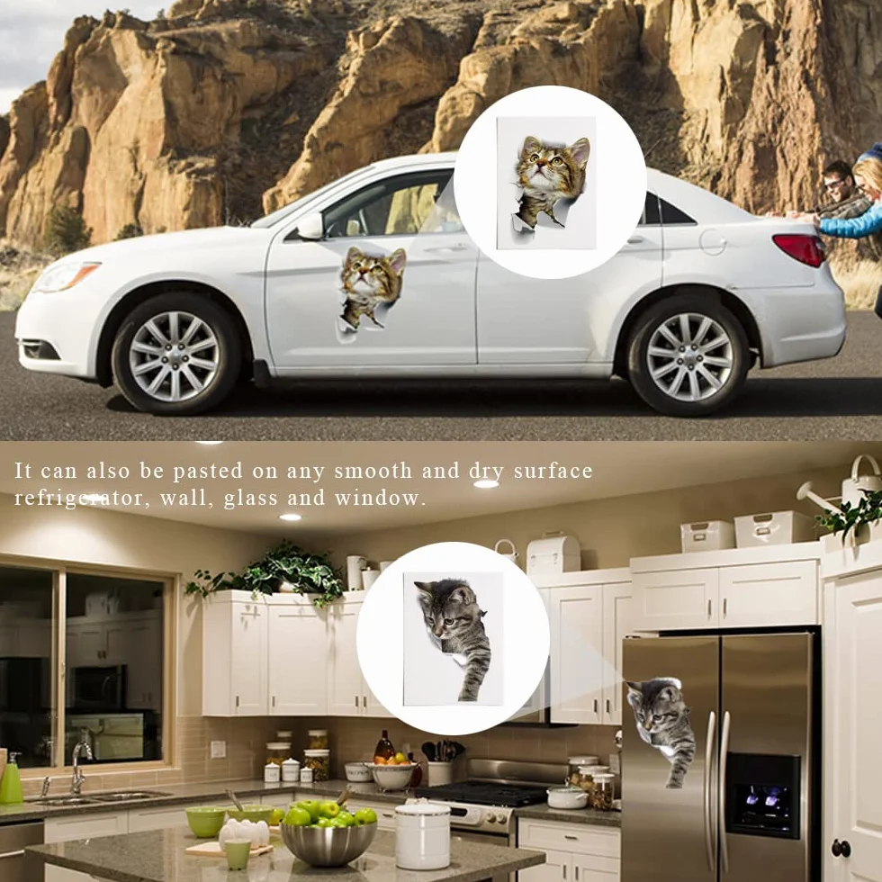 Lot de 12 autocollants 3d en forme de chats mignons pour réfrigérateur - Amovibles - Décoration maison