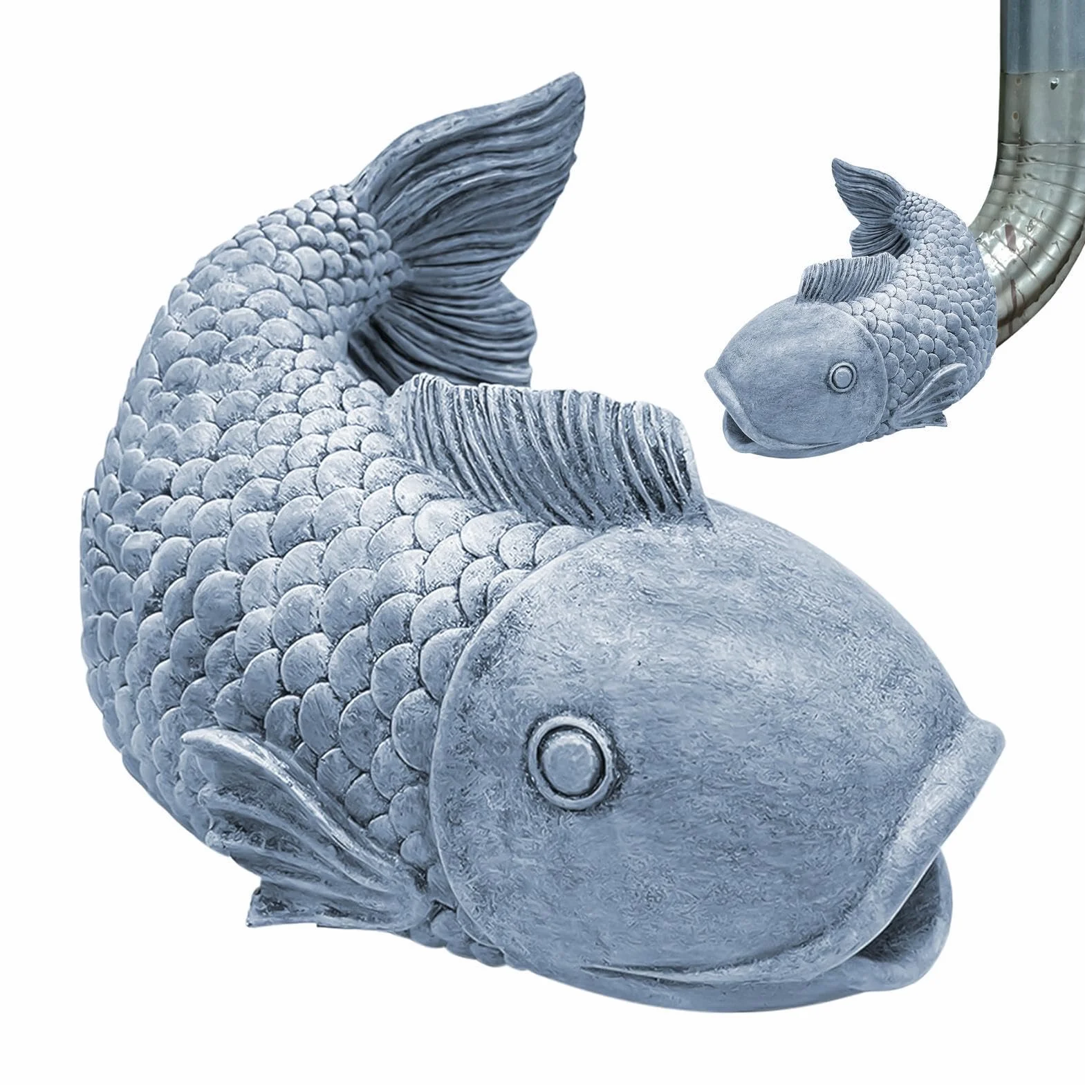 Générique Gargouille De Gouttière Poisson Résine 21x14cm Sculpture Décorative De Jardin Déviateur d'eau