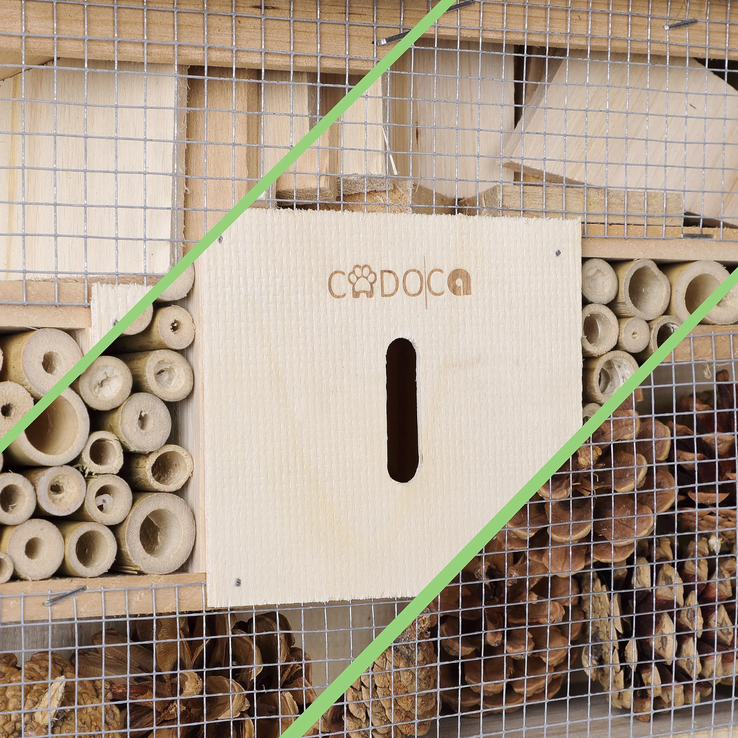 CADOCA® 2X Hôtel à Insectes en Bois Naturel 30,5x31 cm Nichoir à Abeilles Hivernage Pollinisation