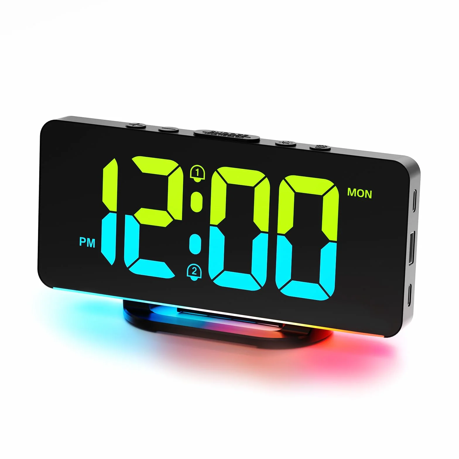 CHEREEKI Réveil Numérique 2 Alarmes Snooze 10 Modes Éclairage Nocturne RGB LED 11 Couleurs Port USB Jour Semaine