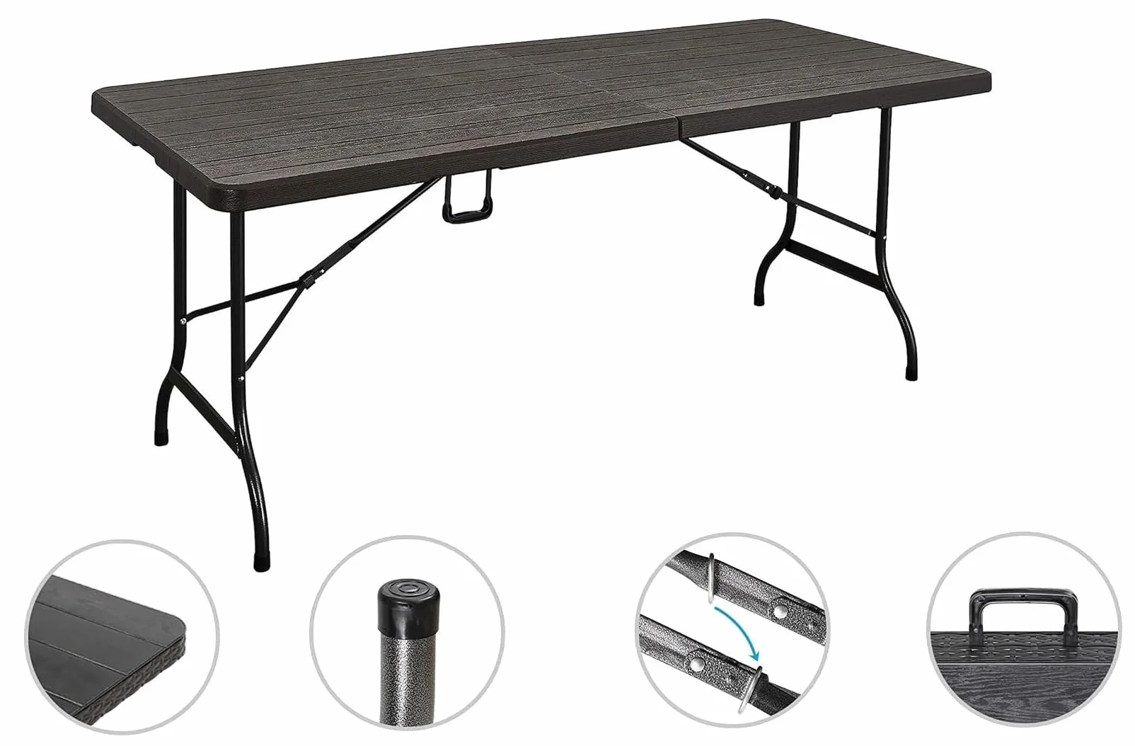 Ensemble Table Pliante à Manger de Jardin avec 2 Bancs Pliants, Table de Camping et Pique-Nique, Robuste, Stable, Étanche, Noir