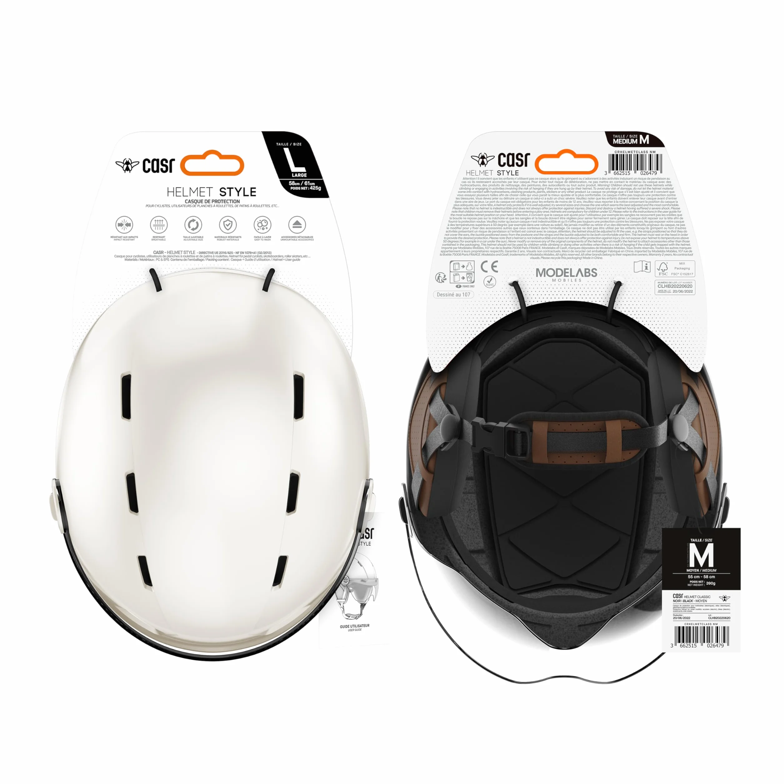 CASR Style - Casque Lifestyle Urbain pour Vélo & Trottinette Electrique - Visière Transparente & Cache-Oreille Amovibles - Confort Optimal pour Homme & Femme - Crème - Taille M