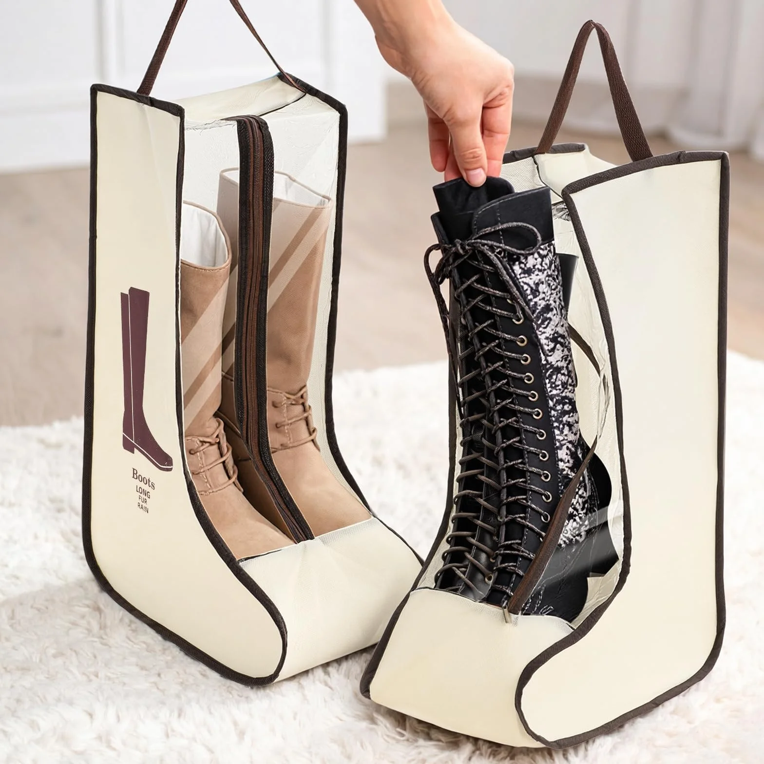 Lot de 2 sacs de rangement portables pour bottes hautes - Anti-poussière - Étanche - Avec poignée - Pour homme et femme - Pour voyage, usage quotidien, ski à suspendre