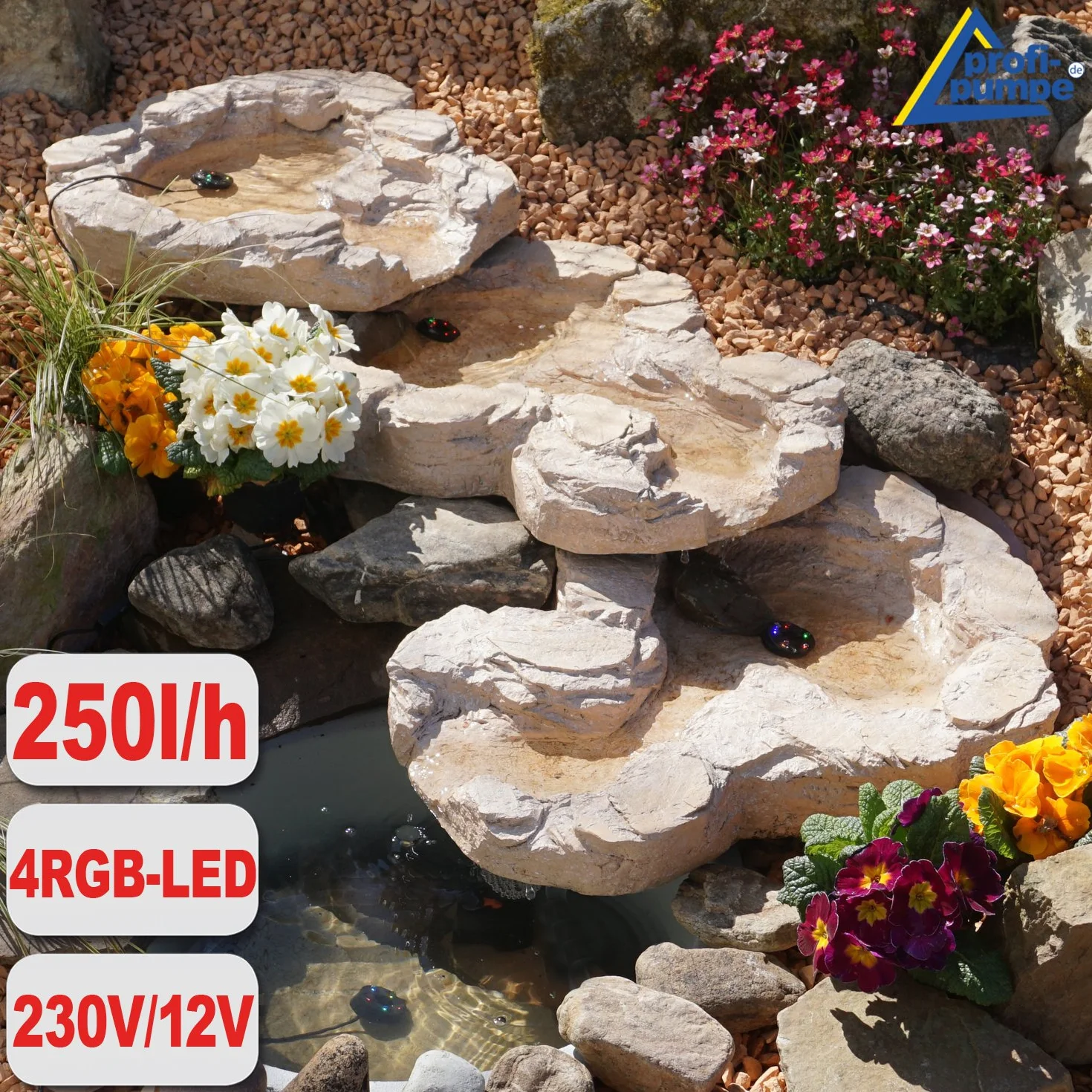 Cascade d'eau en Pierre Naturelle pour Jardin, BACHLAUF QUELLBACH, Module de départ avec arrivée d'eau - grès