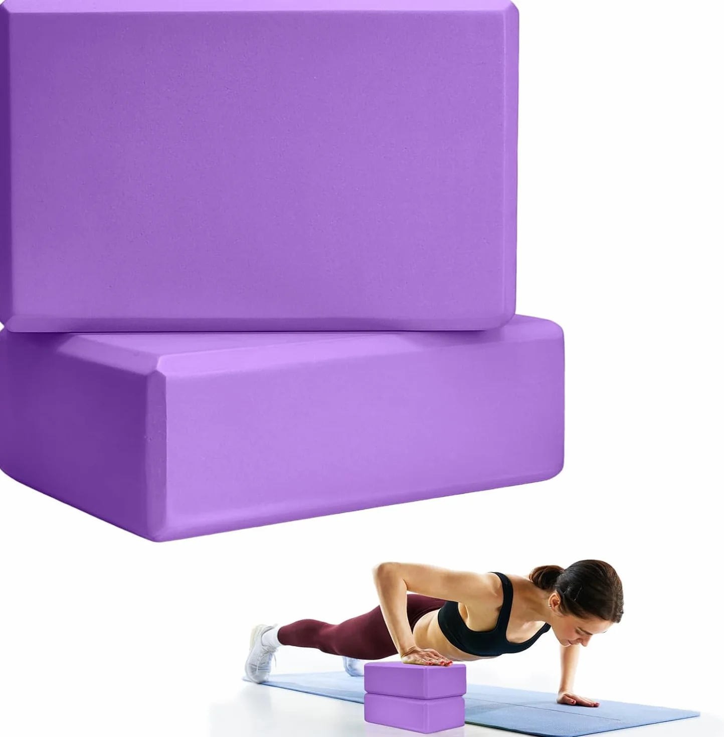 Lot 2 Briques yoga Blocs de Yoga stabilité EVA pour la méditation Yoga Pilates Soutenir et Renforcer les Poses(violette)