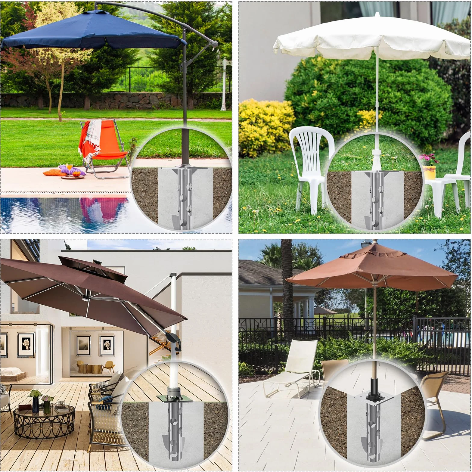 Support de Parasol Universelle en Acier Résistant à la Rouille, Base enterrée Peu encombrante
