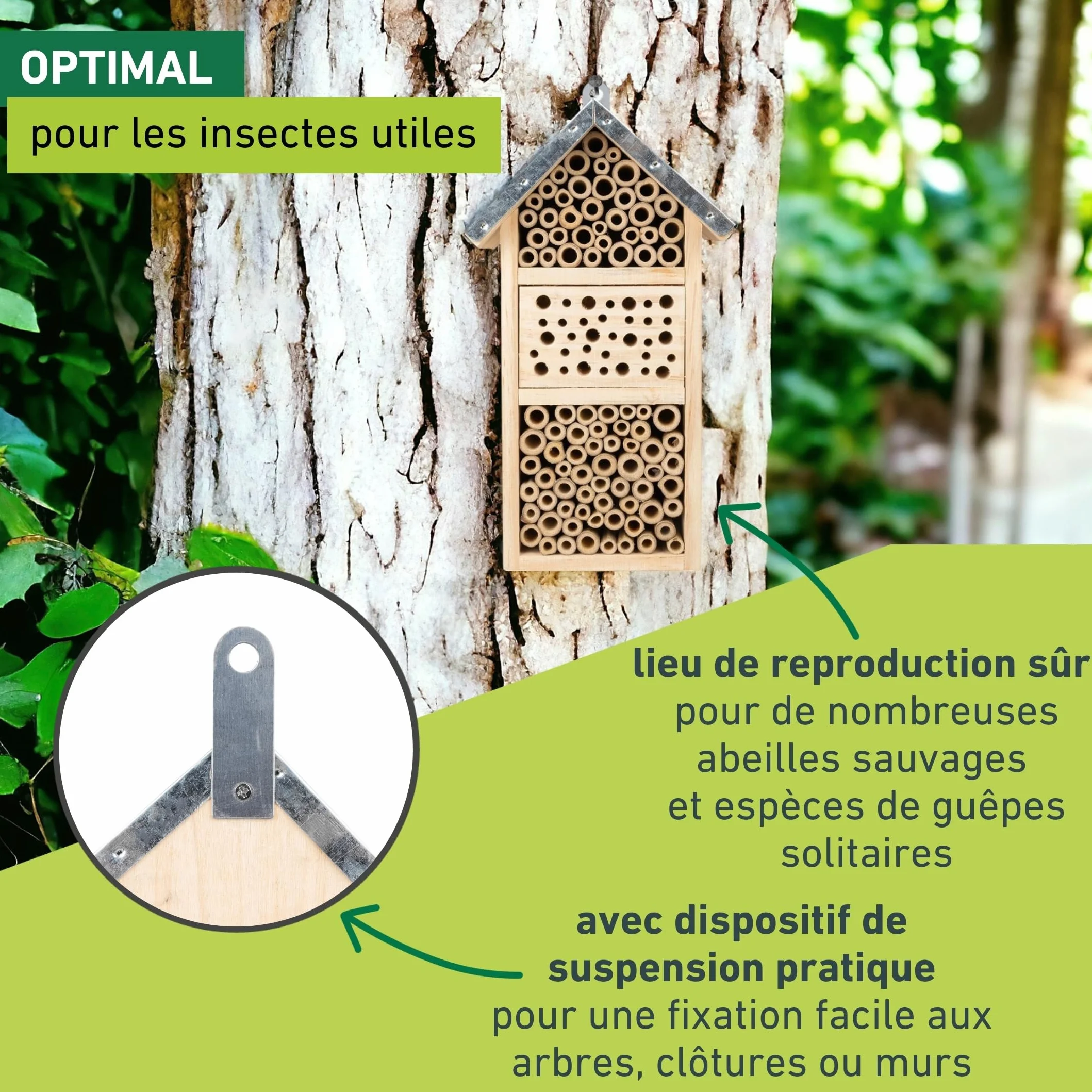 Windhager Hôtel à Insectes Tiny Bois Bambou Abri Abeilles Nichoir Suspendre