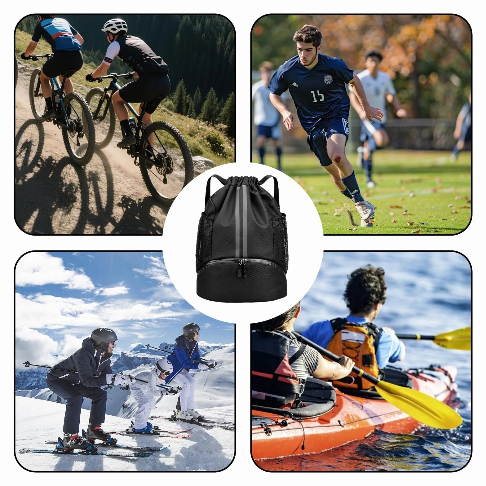 Sac de sport avec compartiment à chaussures, sac de gym à cordon, sac à dos de sport imperméable pour femmes et hommes, sac de sport pour hommes, idéal pour le sport, le fitness, la randonnée