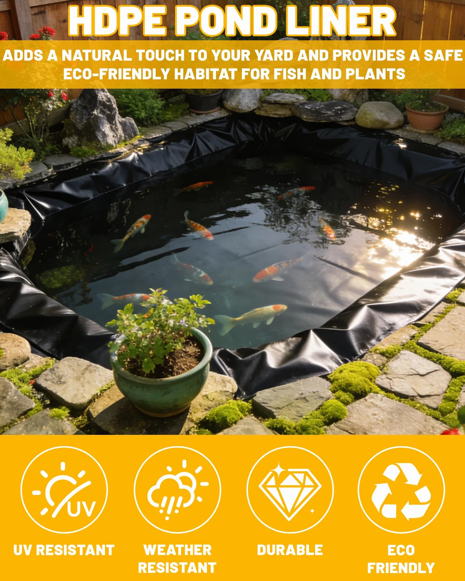 Bache Bassin Liner pour Poissons Jardin 2x2m Membrane préformée