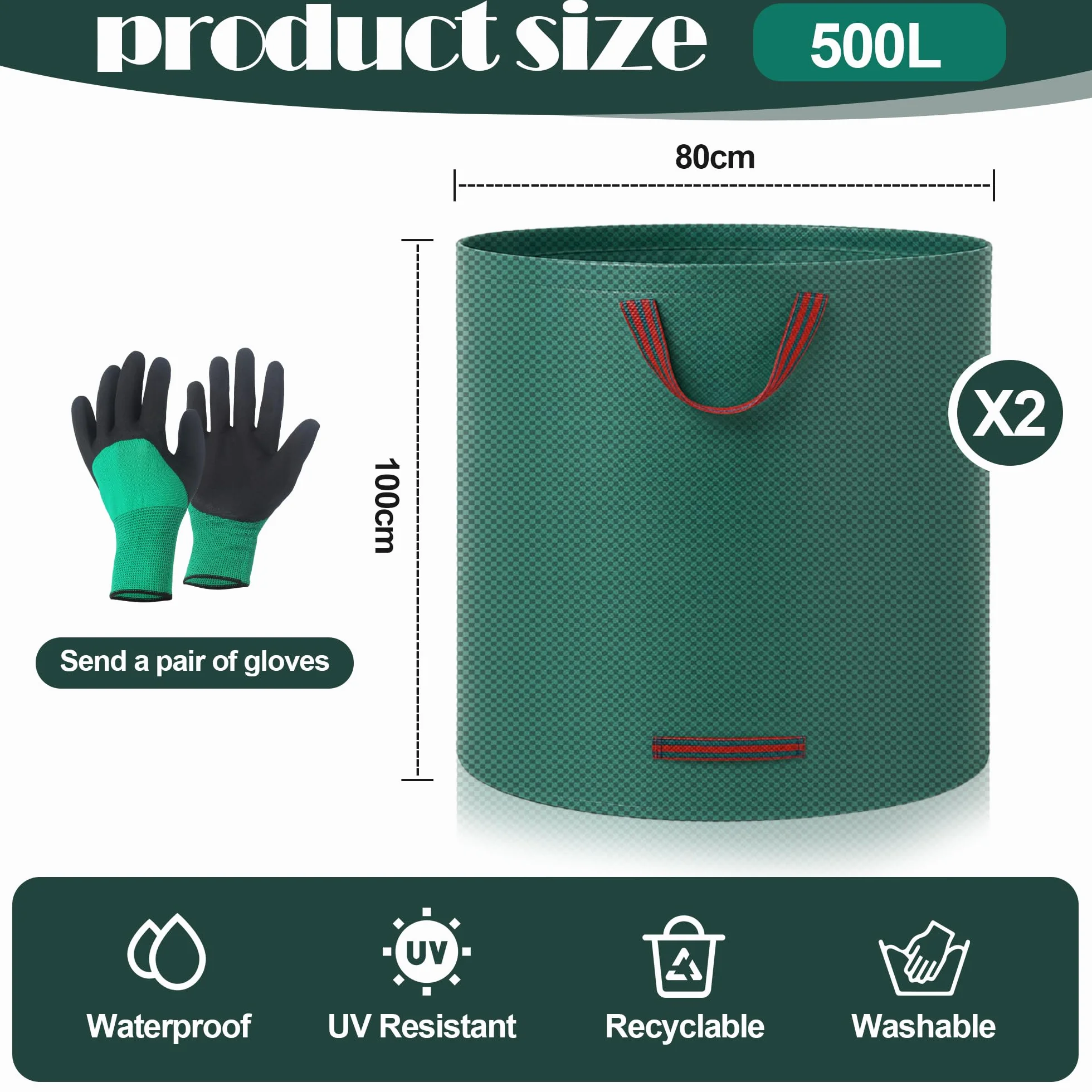 Sac Jardin 500L Pliable Réutilisable Déchets Verts Feuilles