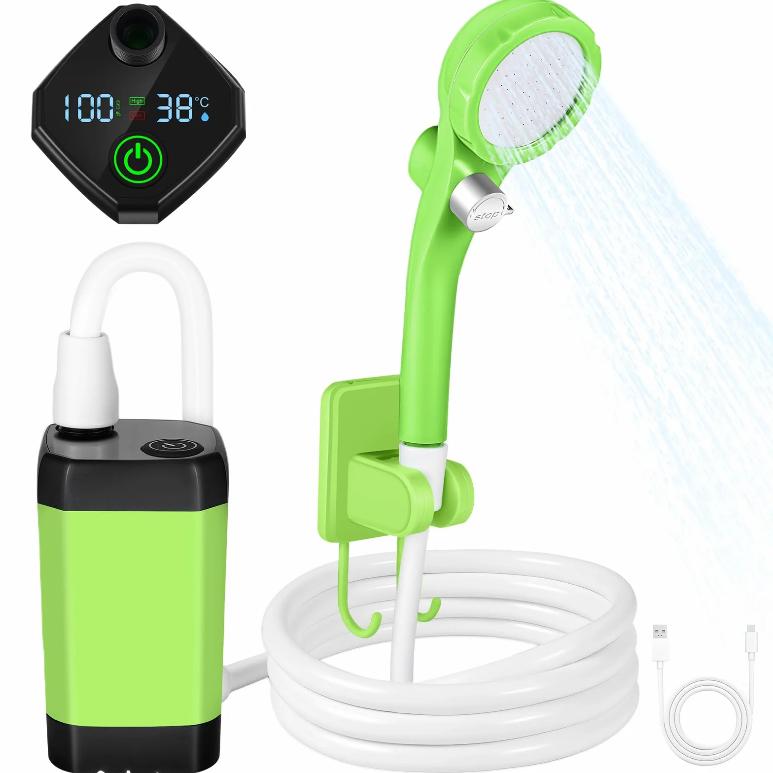 Camping Douche Portable, Kit Douche de Camping, Pompe de Douche Rechargeable de 6000 mAh avec écran Intelligent de la Température et Puissance, pour Camping, Randonnée, Nettoyage de la Voiture