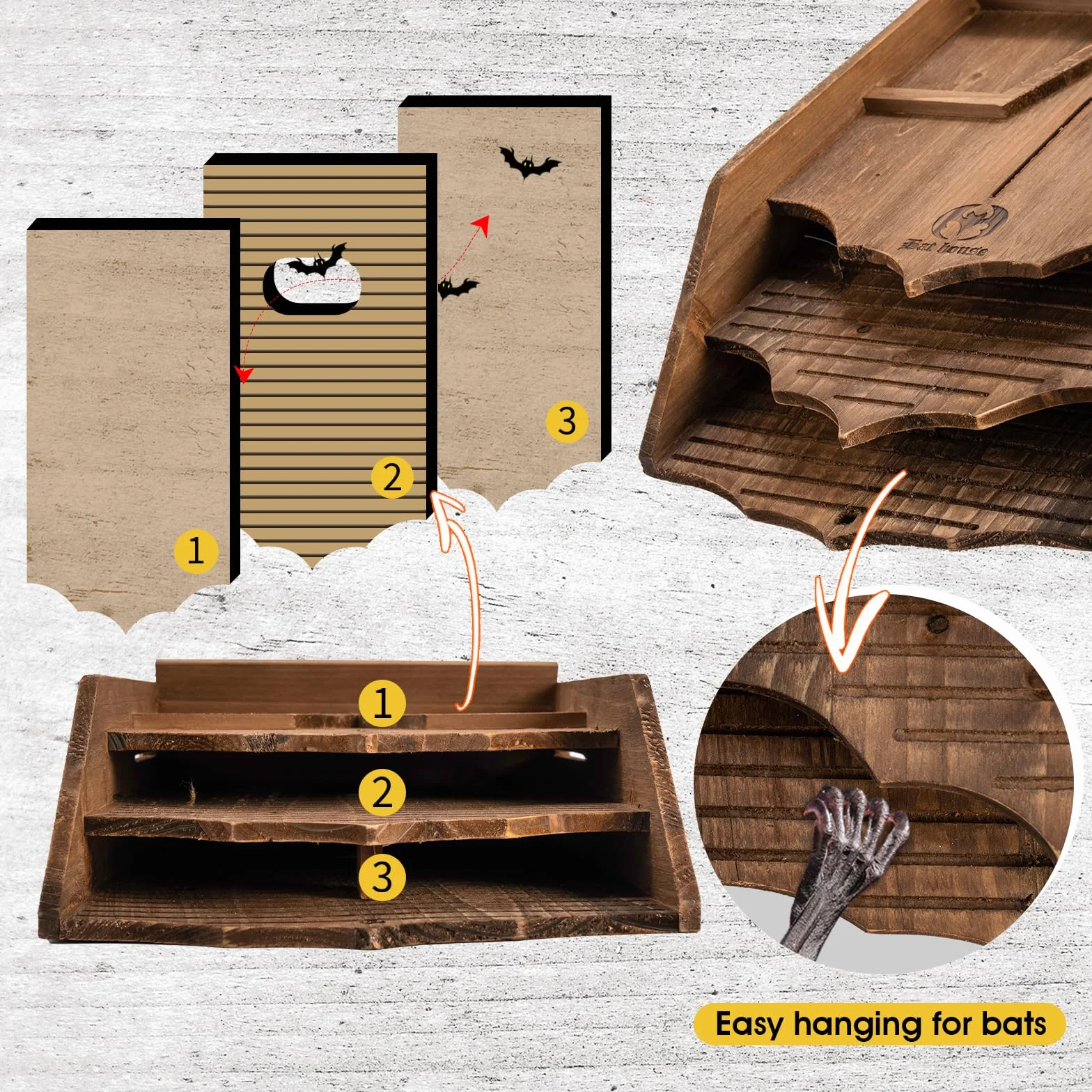 VIREESR Maison chauve-souris extérieur bois grande boîte deux chambres durable facile accrocher