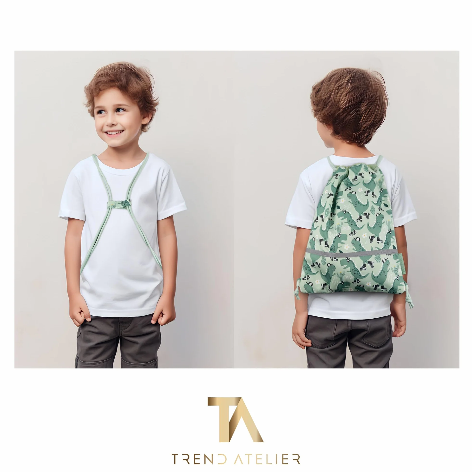 Sac de gym enfant maternelle en polyester recyclé – imperméable, sans PFC, avec réflecteurs et sangle poitrine