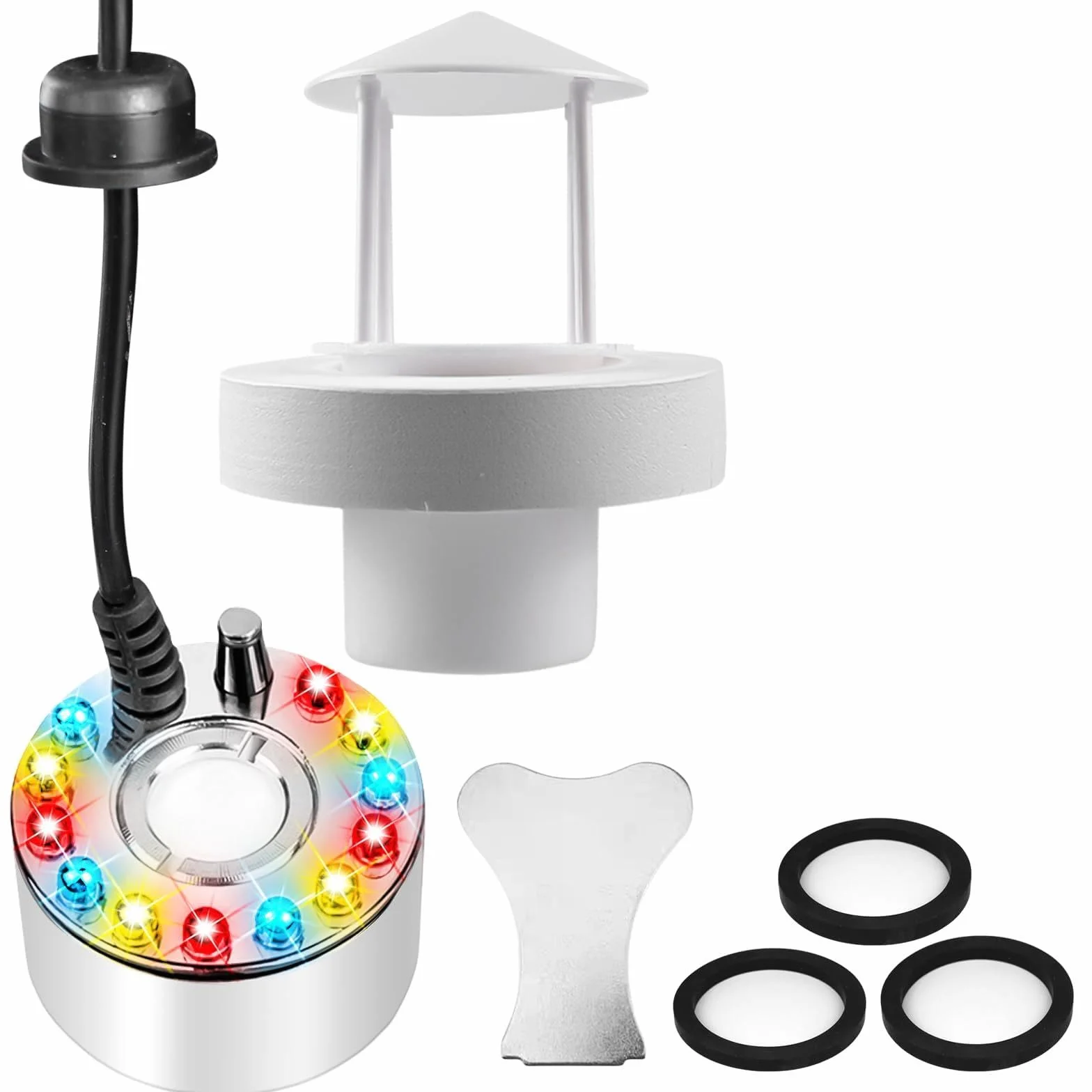 Mini machine à fumée Brumisateur à ultrasons 24V avec 12 LED, protection anti-éclaboussures, 3 disques céramique