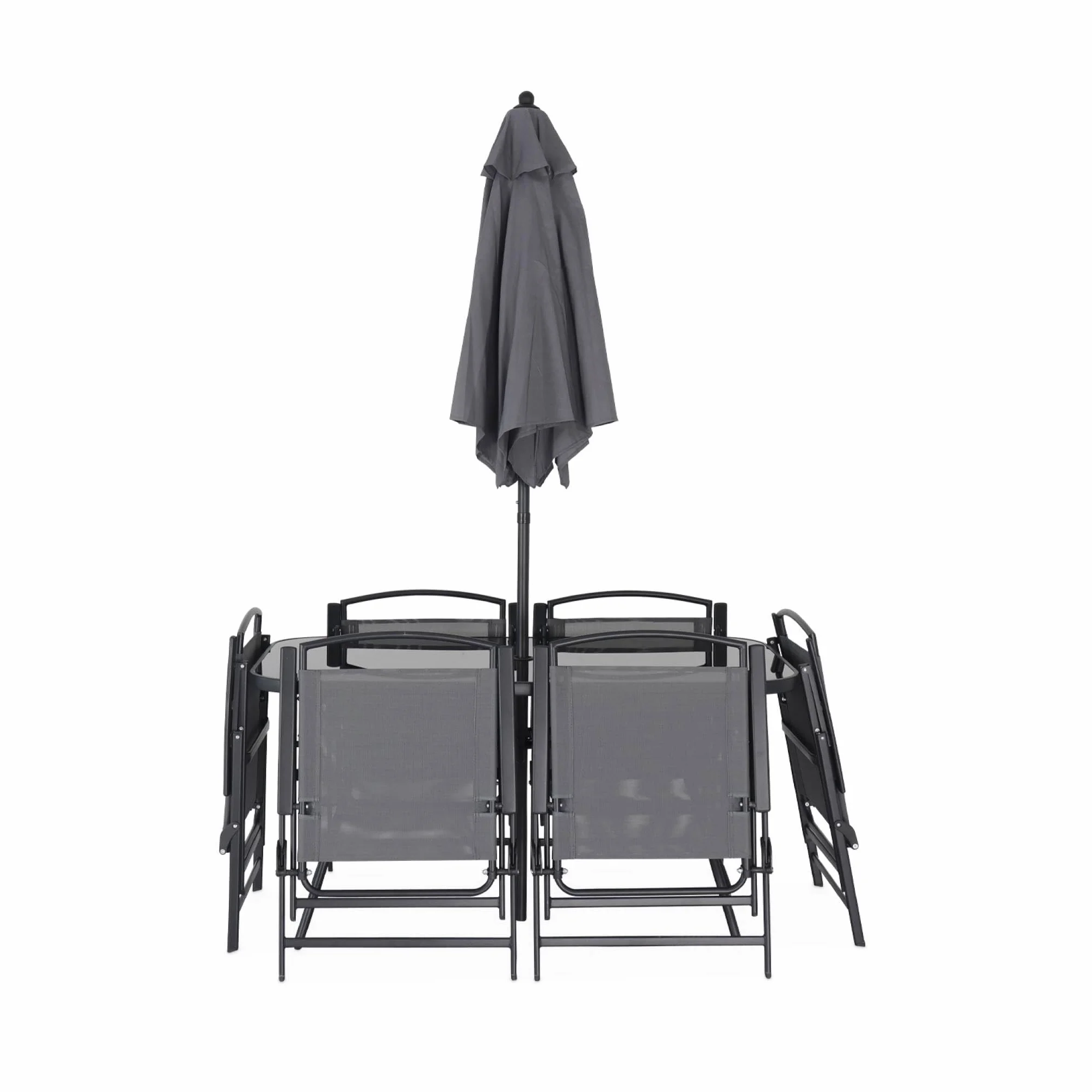 Alice's Garden Table de Jardin Acier Parasol 6 Assises Anthracite Anti Rouille