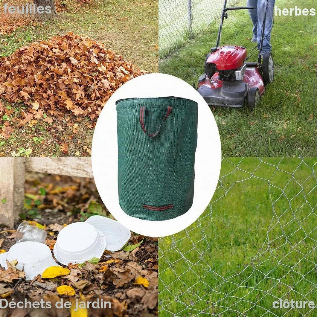 Sac Déchets Jardin Autoportant 120L Résistant Indéchirable avec Couvercle Poignées Réutilisable