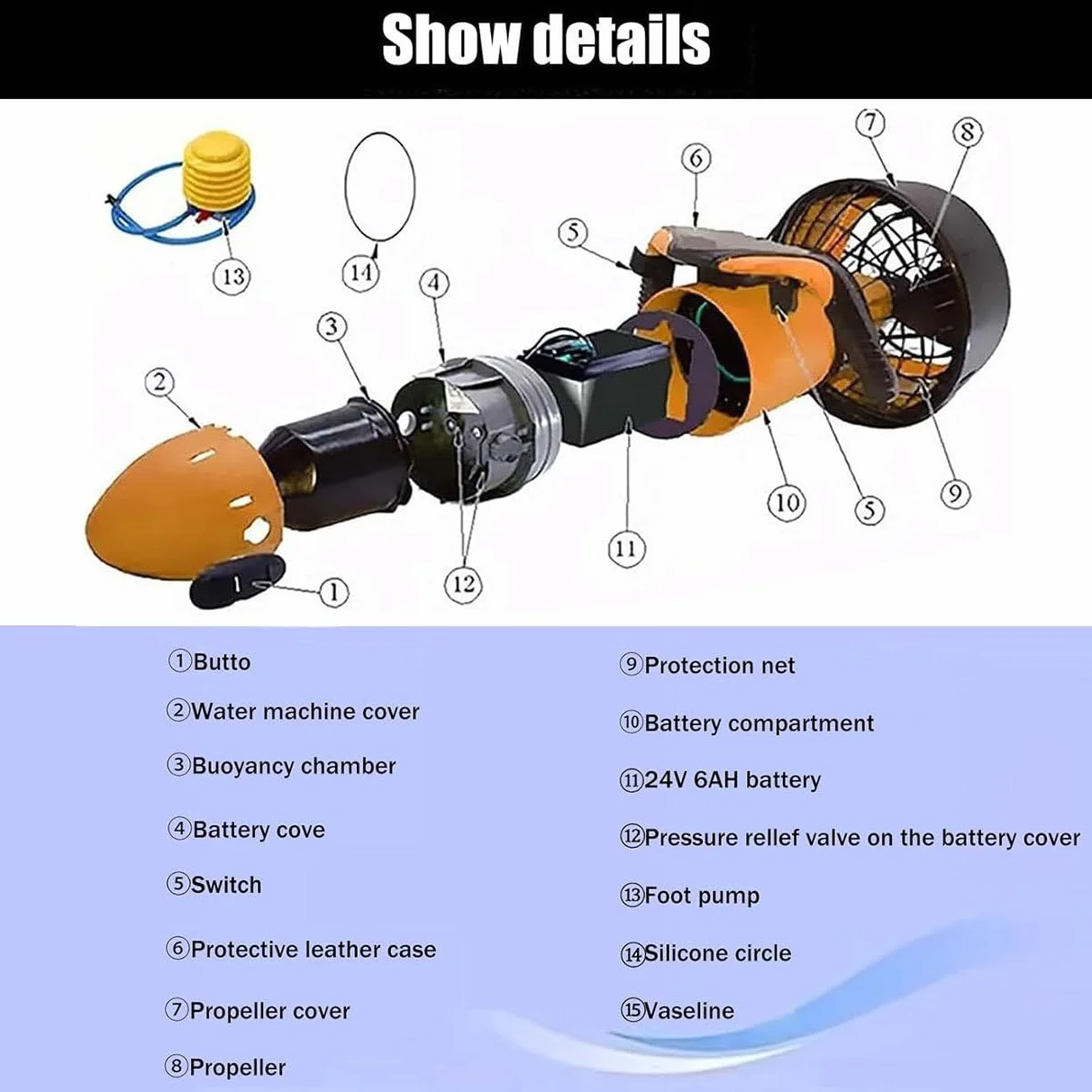 Booster sous-Marin, Scooter De Mer électrique, Boosters De Natation De Plongée avec Batterie, Peut être Utilisé dans 30 Mètres, Ponton Hydrodynamique pour La Natation Et La Plongée,500W