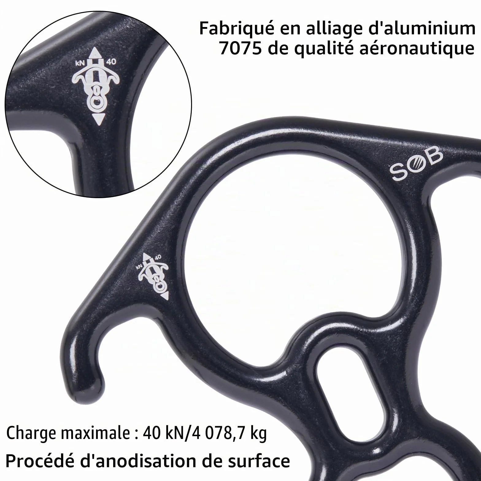 SOB Équipement de Descente à Oreille Recourbée Dispositif de Rappel 40KN Aluminium Descendeur Figure 8 Descendant Escalade pour Les Loisirs de Plein Air Appliquer Cordes 8–13 mm