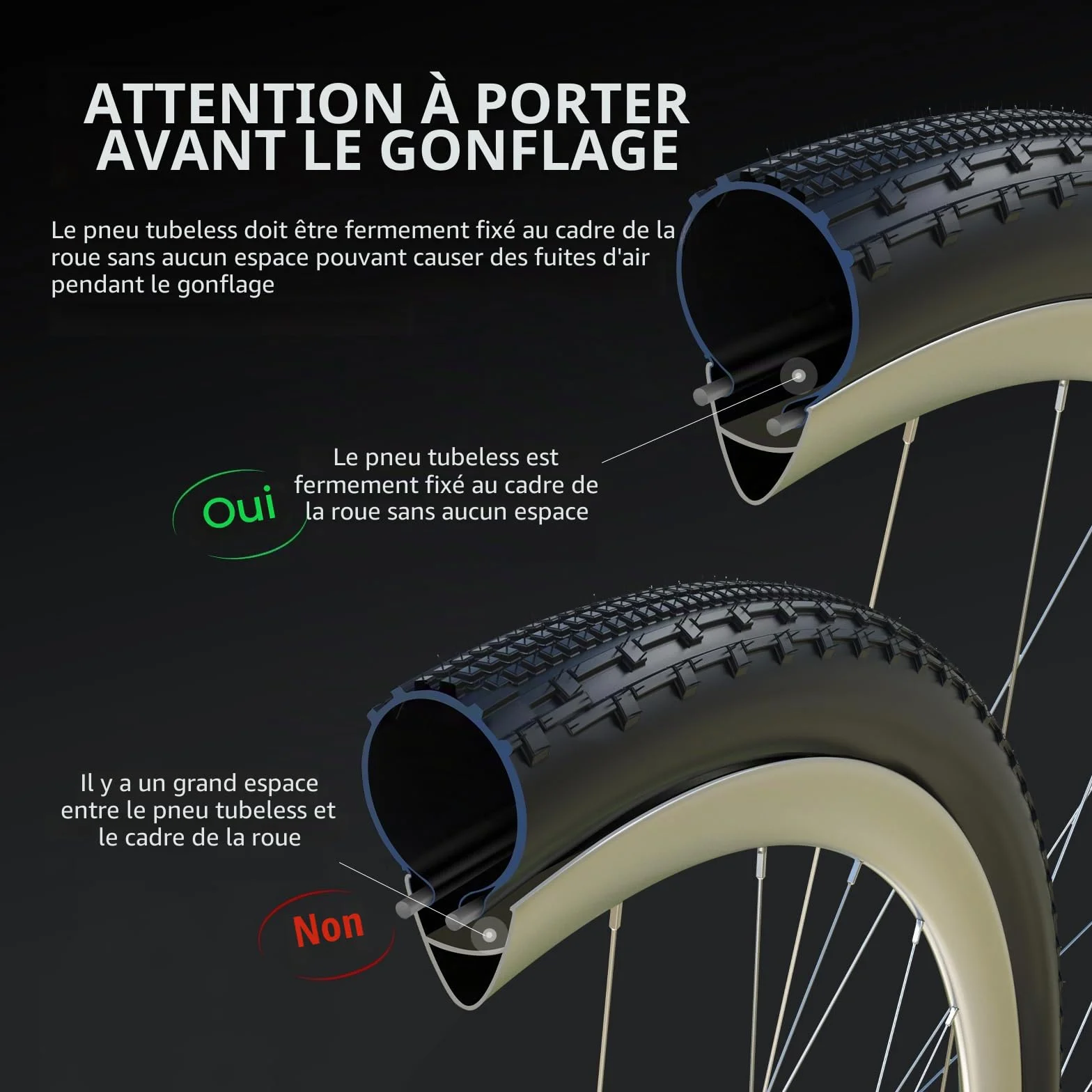 Pompe Compresseur Gonfleur Tubeless 1.3 litres, Gonfleur de Pneus - Pompe à Air pour Vélo de Route et de Montagne avec AV/FV