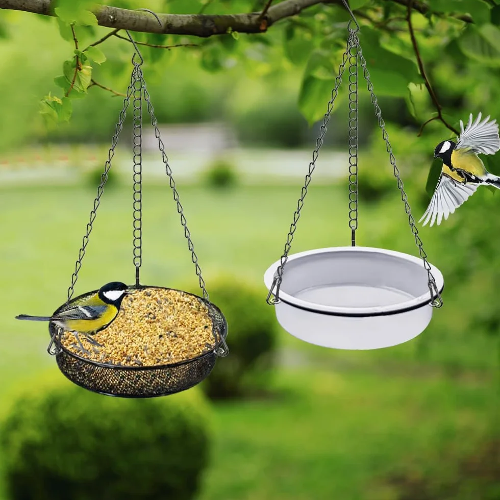 Mangeoire Oiseaux Exterieur Suspendre Métal Noir pour Oiseaux Sauvages Jardin Balcon