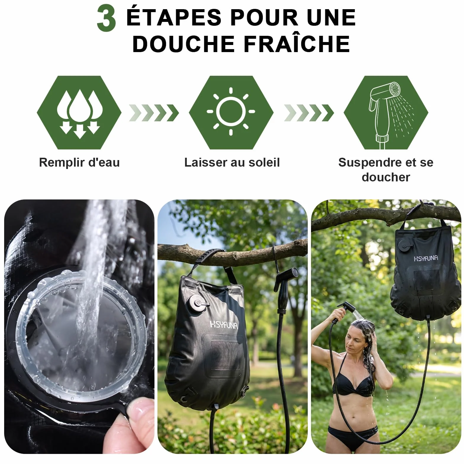 Douche solaire de camping 20L indicateur température 45°C extérieur