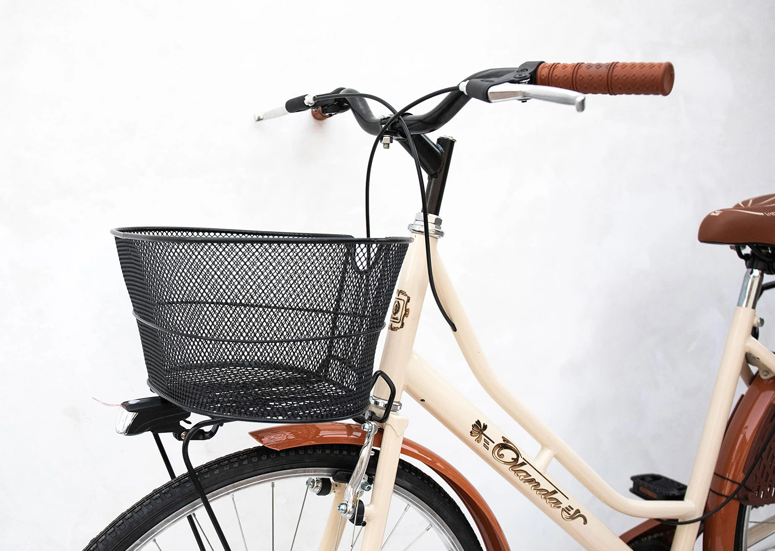 Vélo de marche pour femme, taille 26 Vélo de ville vintage rétro avec panier beige