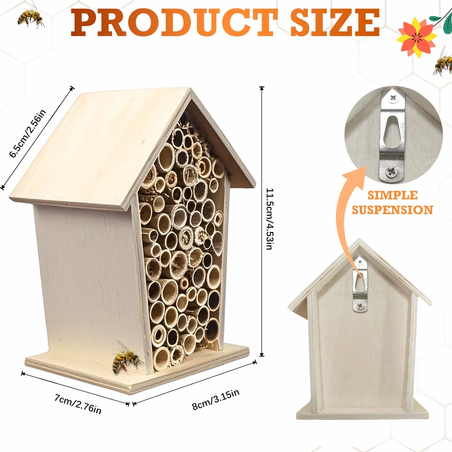 Hotel a Insectes Petite Taille en Bois Résistant aux Intempéries pour Abeilles Mellifères, Sauvages, Bourdons et Coccinelle avec Tubes en Bambou