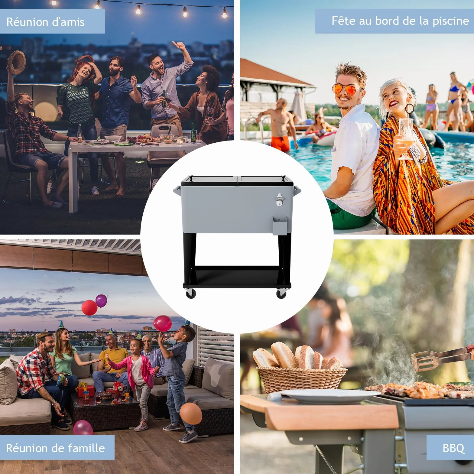 COSTWAY Chariot Isotherme Roulant 76 litres Réfrigérant avec Roulettes Universelles Ouvre-Bouteille