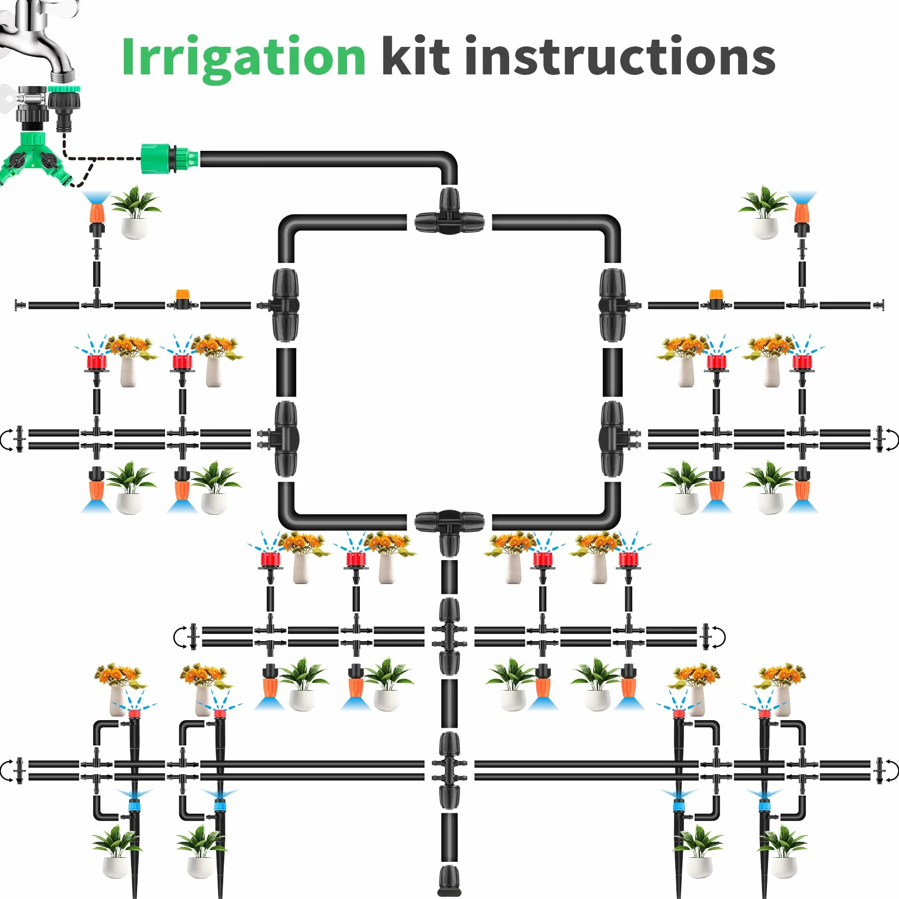 Forever Speed Système d'irrigation goutte à goutte 315PCS Kit avec tuyau 60M+15M pour jardin pelouse serre