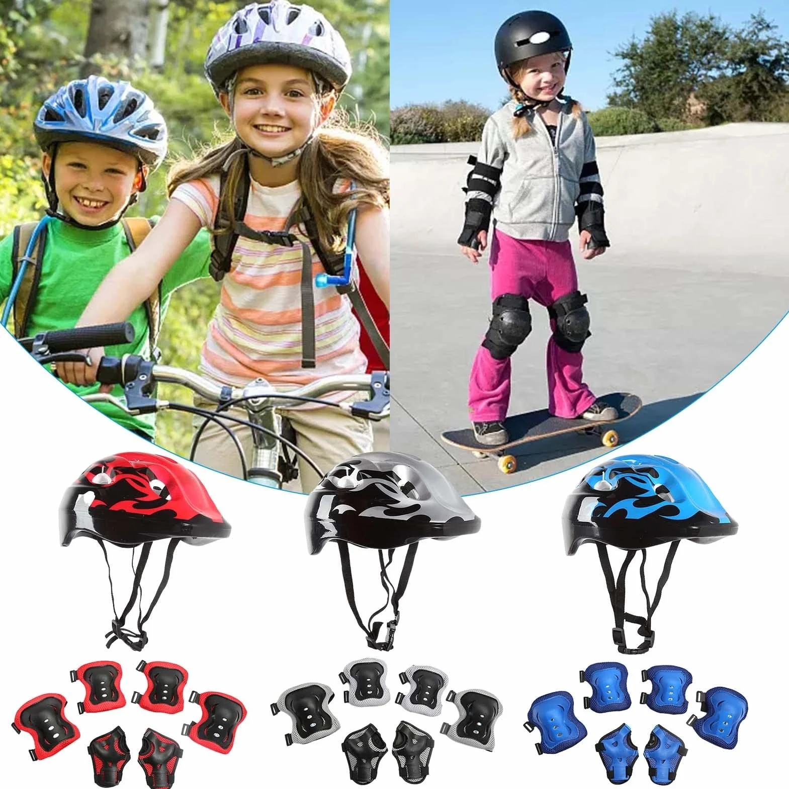 Kit De Protection Roller Enfant - Casque Ajustable Coudières Genouillère Protège-Poignets Ensemble De Protection Enfant, Idéal pour Le Skateboard, Le Vélo, Le Patinage, Le Cyclisme.