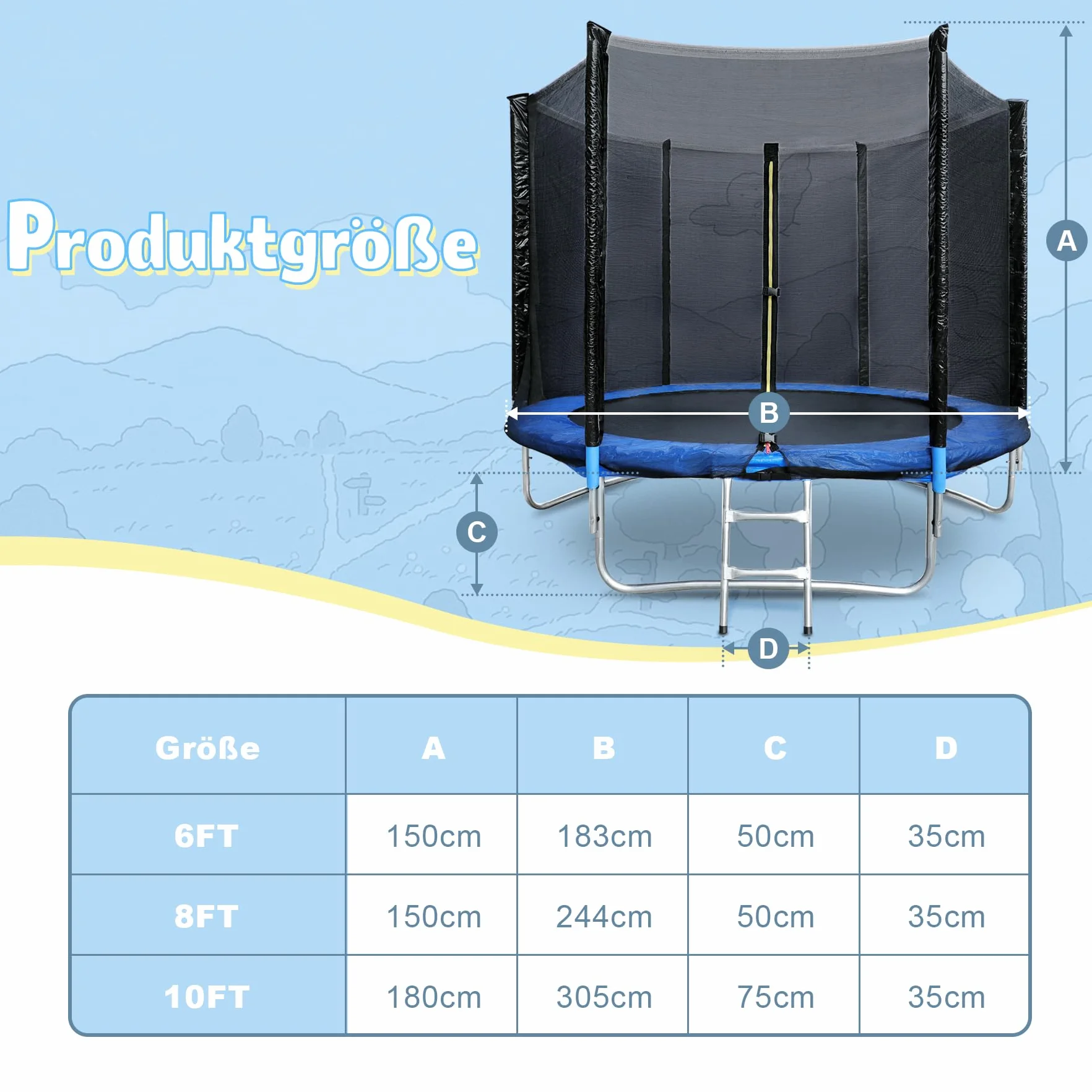 Trampoline de jardin avec filet de sécurité certifié TÜV GS, imperméable, résistant aux UV