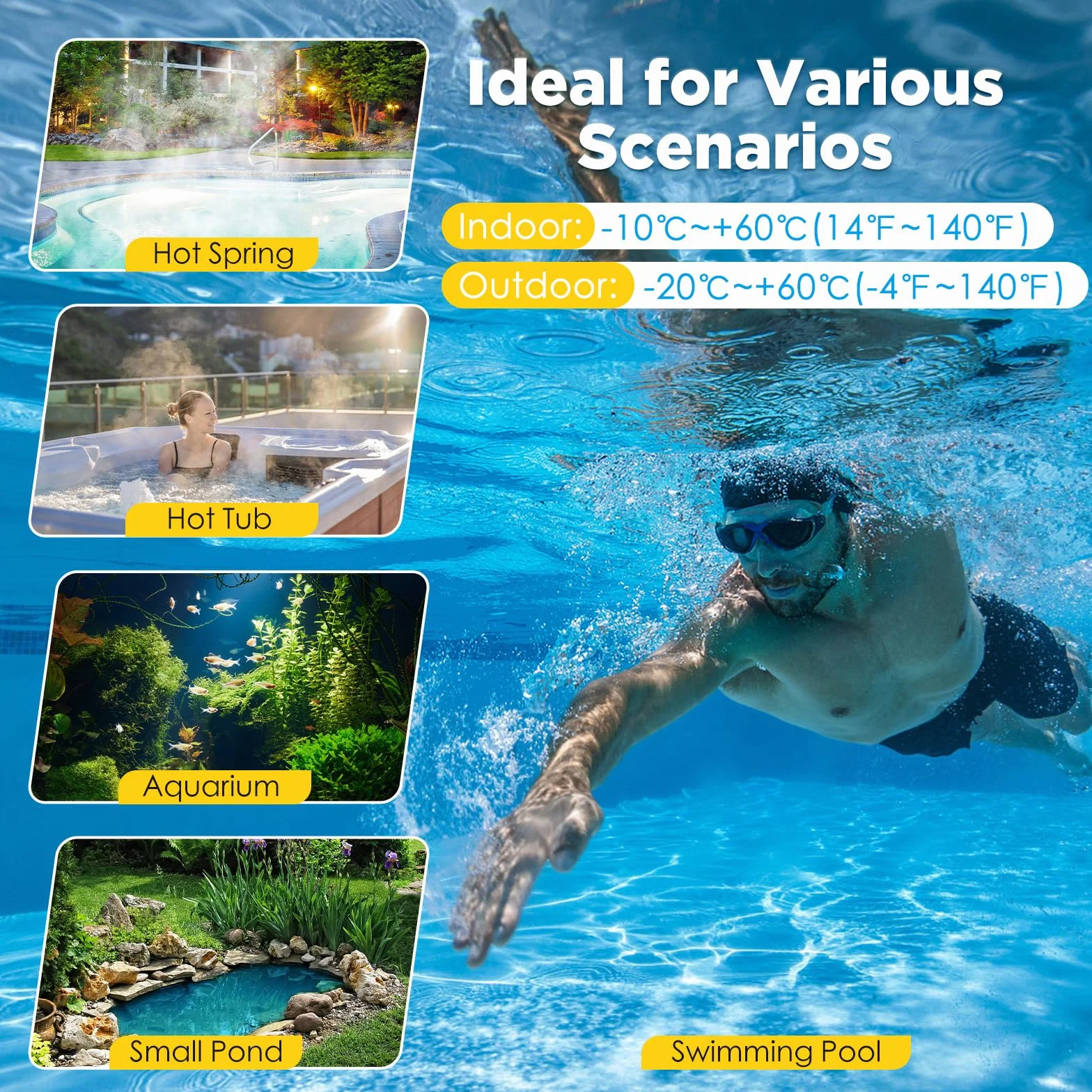Thermomètre Piscine RF433 Connecté Sans Fil IPX8 Numérique