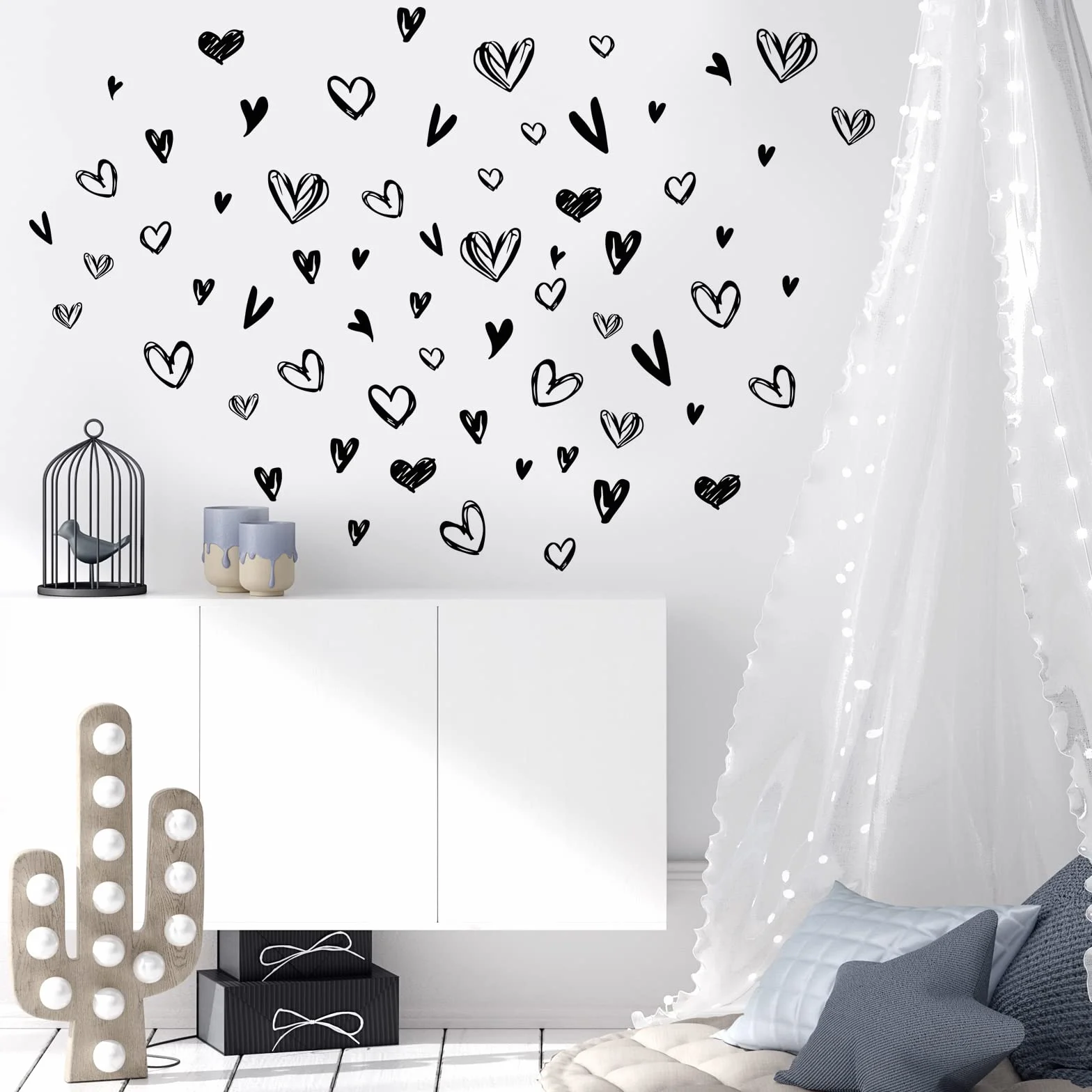 Stickers Muraux Noir et Blanc Amour Vinyle Mural Amovibles 29x90cm