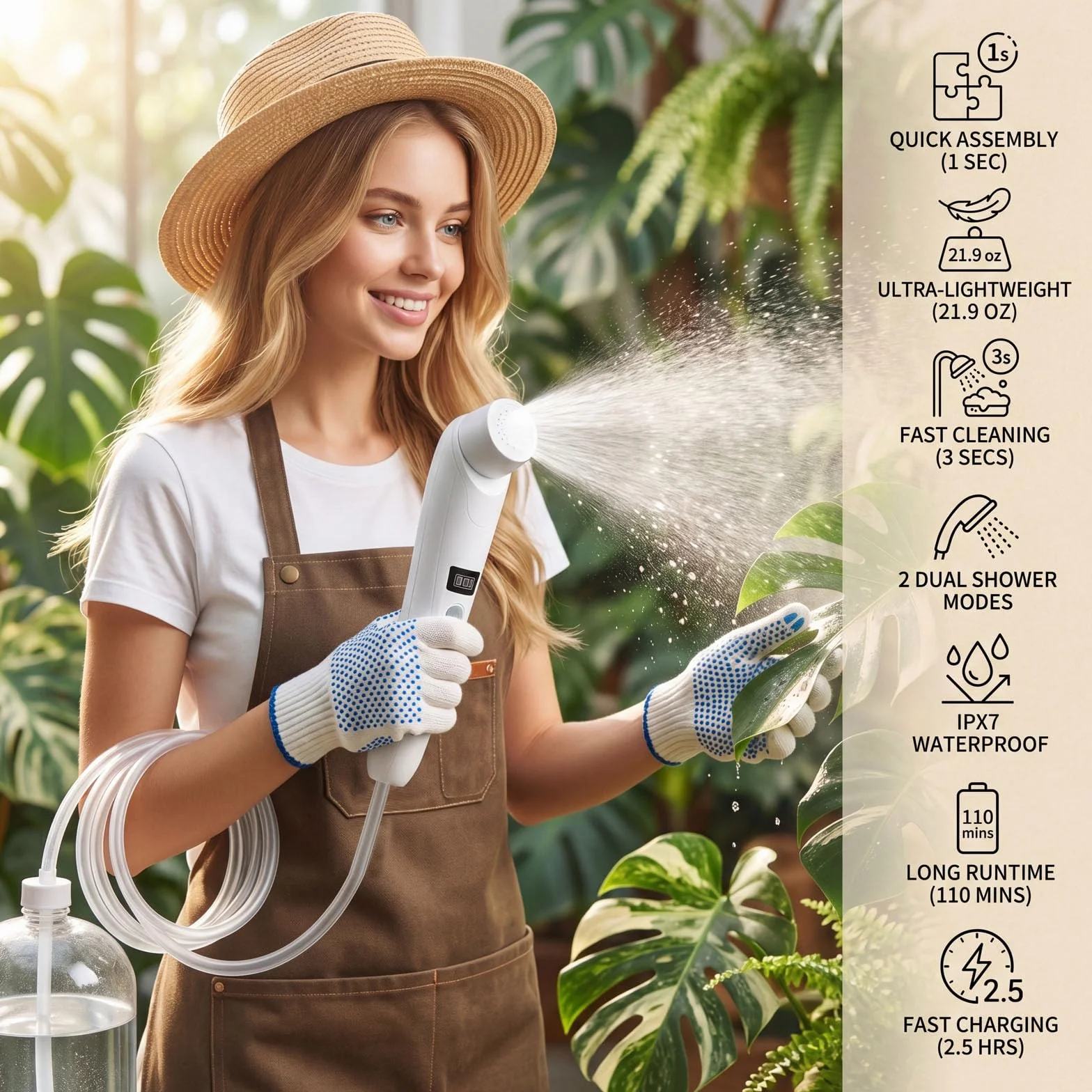 douche portable d'extérieur,Douche électrique tout à main,étancheIPX6,recharge USB,batterie intégrée,compact et portable,adapté pour le camping en plein air,les douches de plage,la randonnée