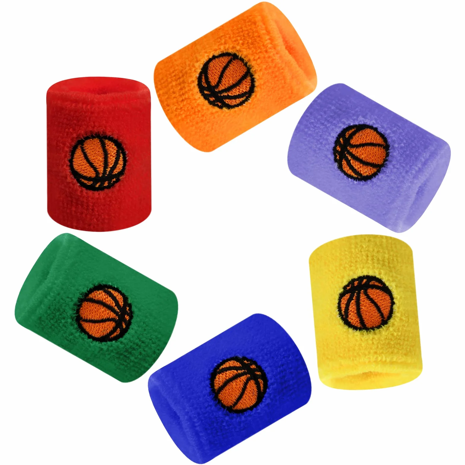 Lot de 6 bandeaux éponge en coton pour enfants sport football basket-ball tennis multicolore absorbant