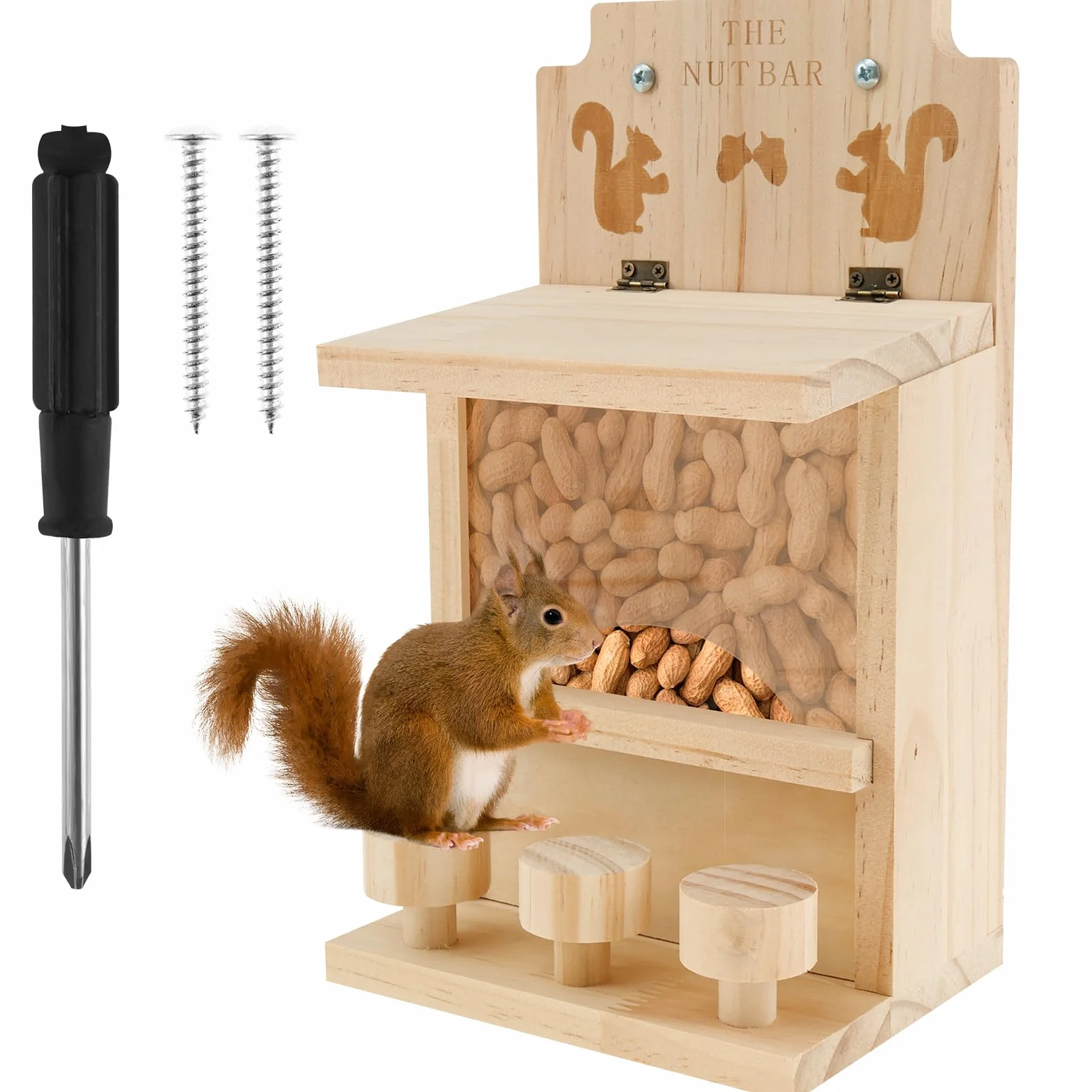 Mangeoire à écureuils en Bois pour Arbre extérieur, Capacité, Tamias, Maison d'alimentation Suspendue