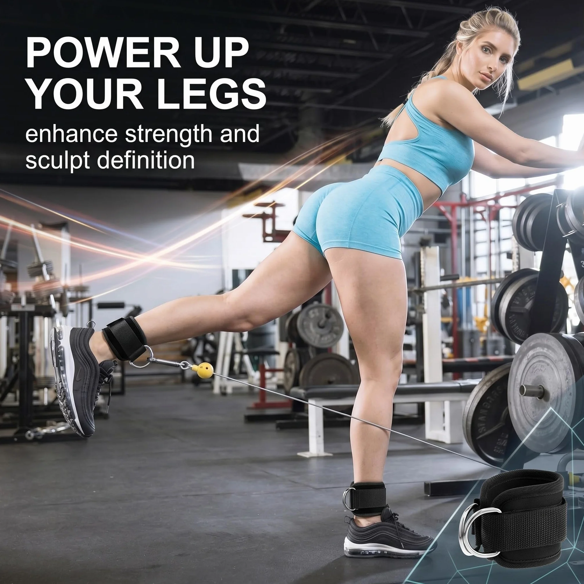 Sangles de Cheville Musculation Double Anneau en D, Ankle Straps Réglables pour Poulie