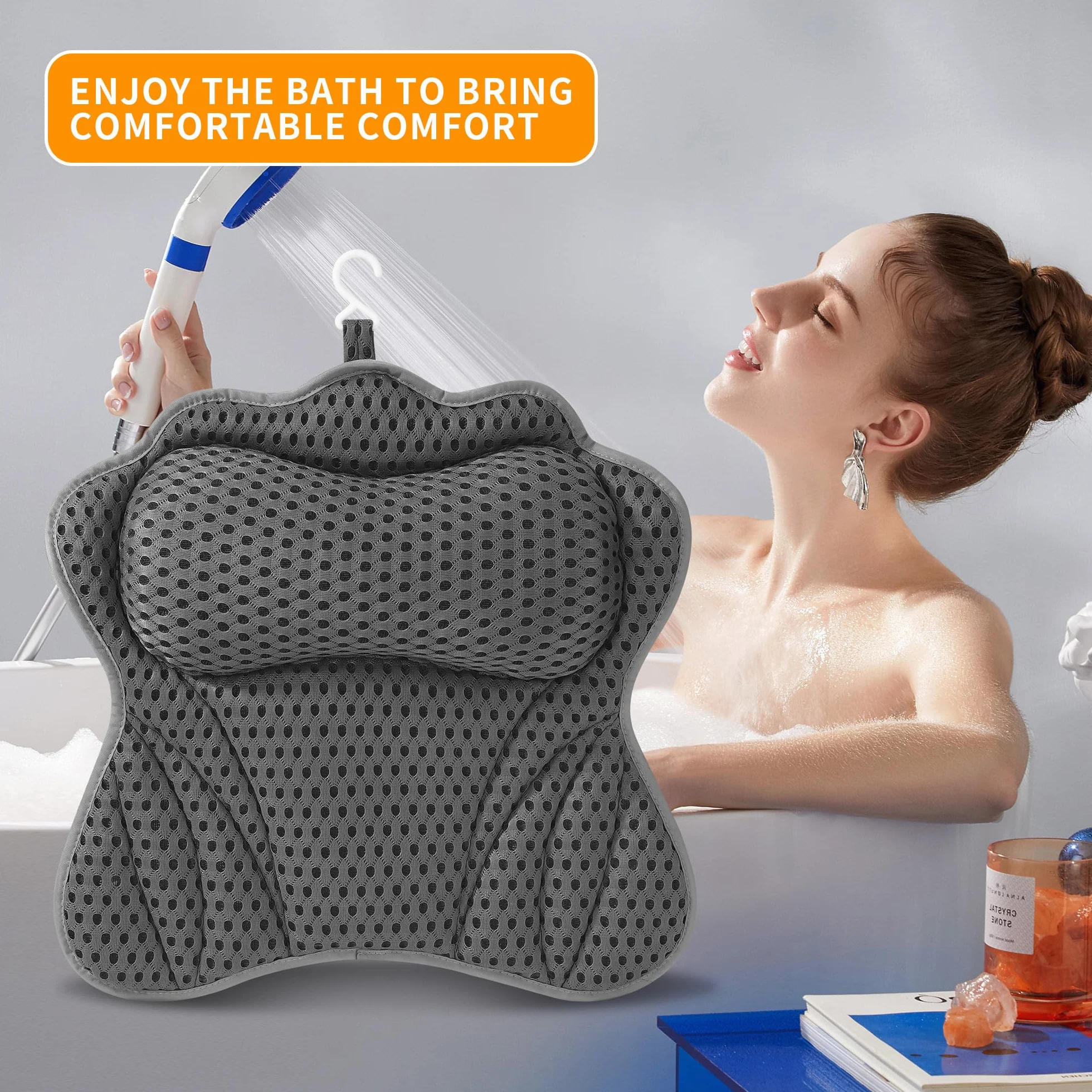 Coussin Baignoire Adulte 4D Air Mesh 6 Ventouses Antidérapantes