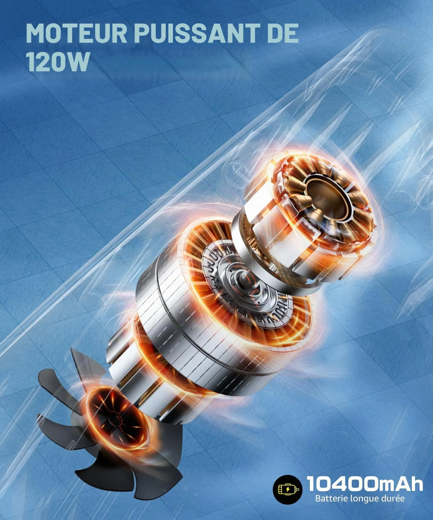 Aspirateur Piscine sans Fil 26,5 GPM IPX8 Balai Rechargeable avec 2 Têtes et 4 Sacs Filtrants