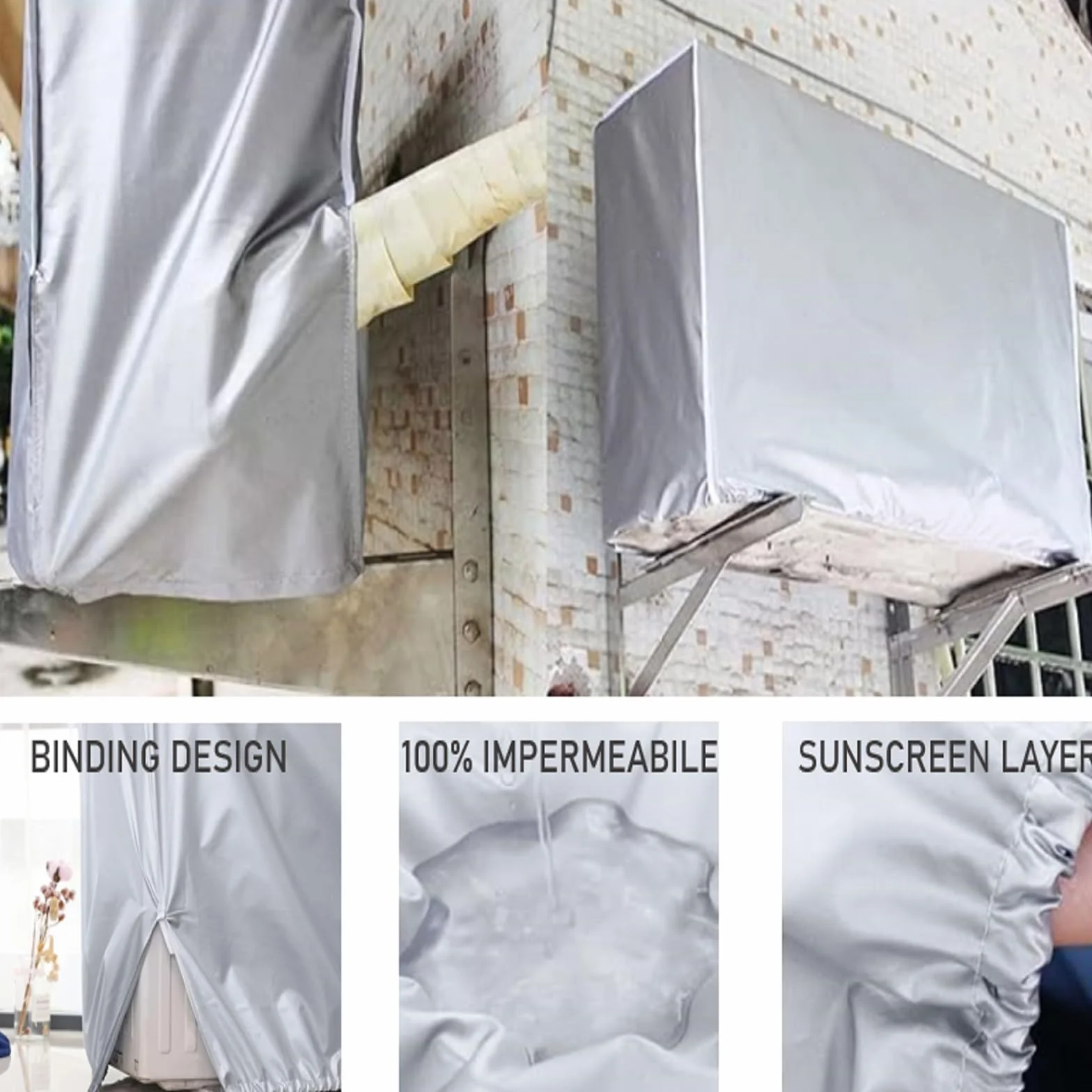 Housse Climatiseur Extérieur Imperméable Anti-UV Anti-poussière Neige 86x35x60cm