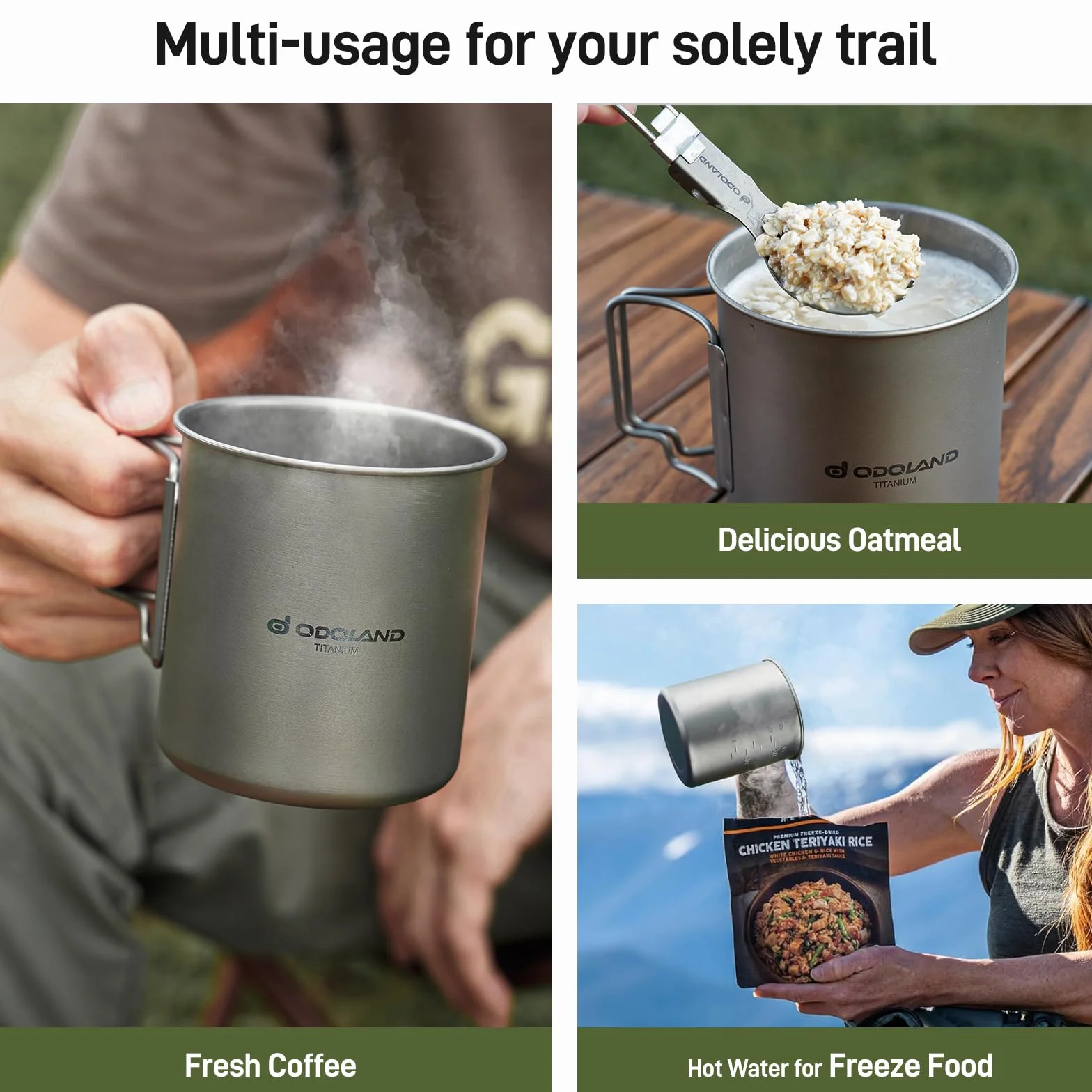Odoland Pot en Titane 420ml Ultraléger Portable Tasse à Eau en Titane, Tasse de Camping avec Couvercle et Spork pour Camping, Randonnée, Voyage et Trekking