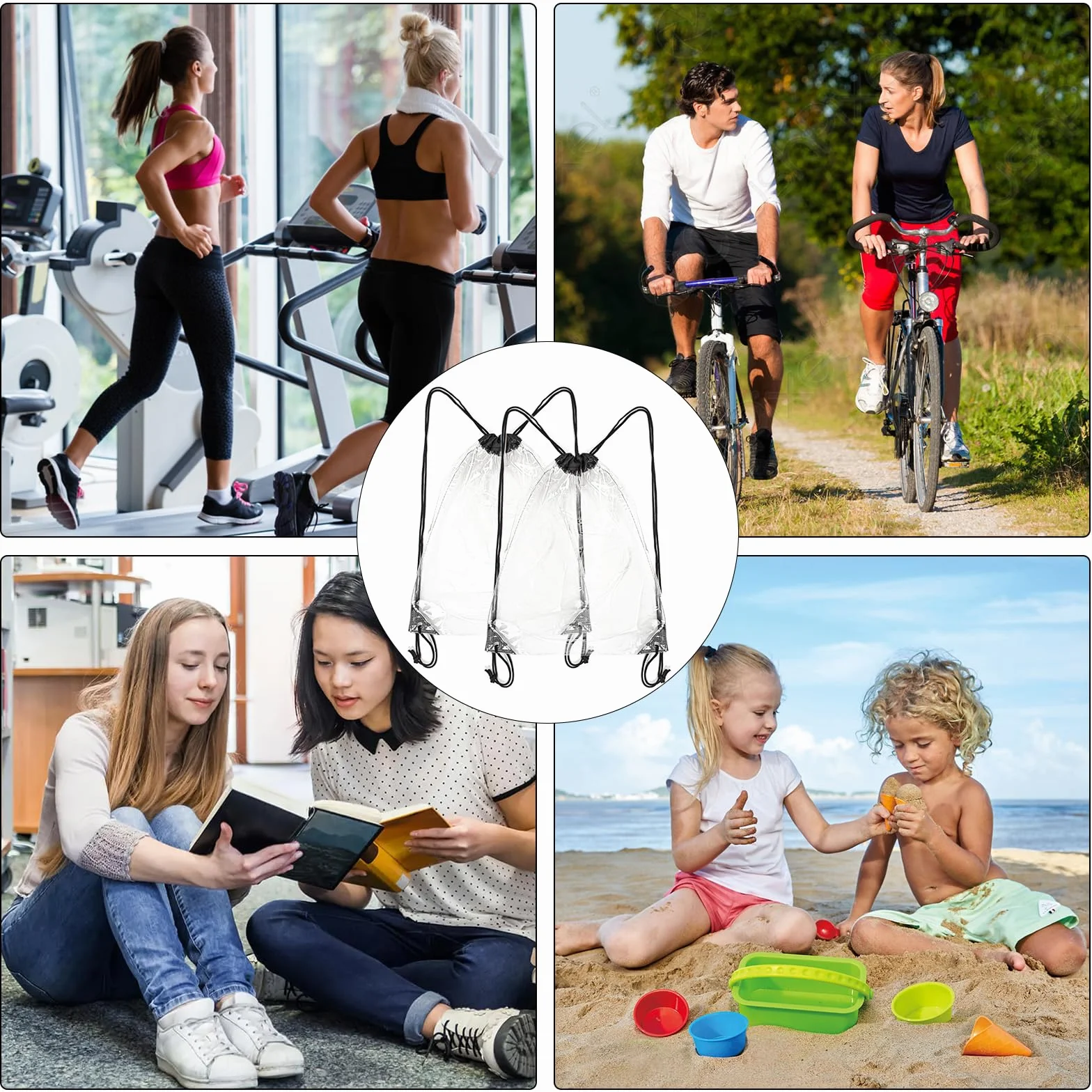Dzpuhuojz Pack de 2 sacs transparents festival, sac à dos transparent, sac transparent, pour sac à dos d'école, salle de sport, voyage, natation à la plage