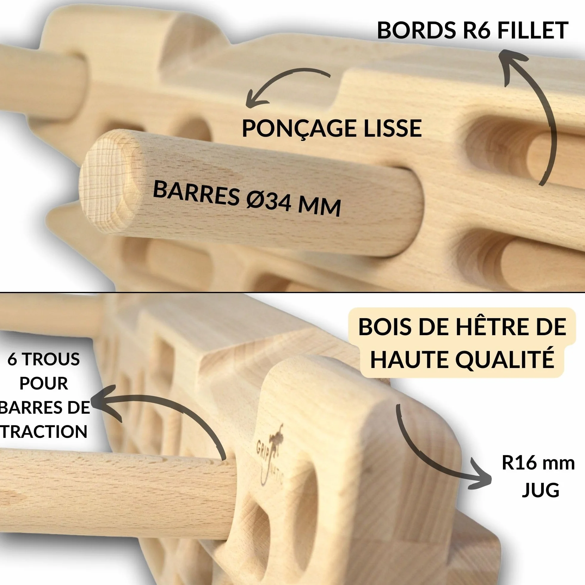 FingerPeg 1.0 Hangboard - Planche d'escalade - Planche d'entrainement d'escalade - Poutre d'entraînement pour l'escalade - avec Barres de Gymnastique pour tractions - Design Unique